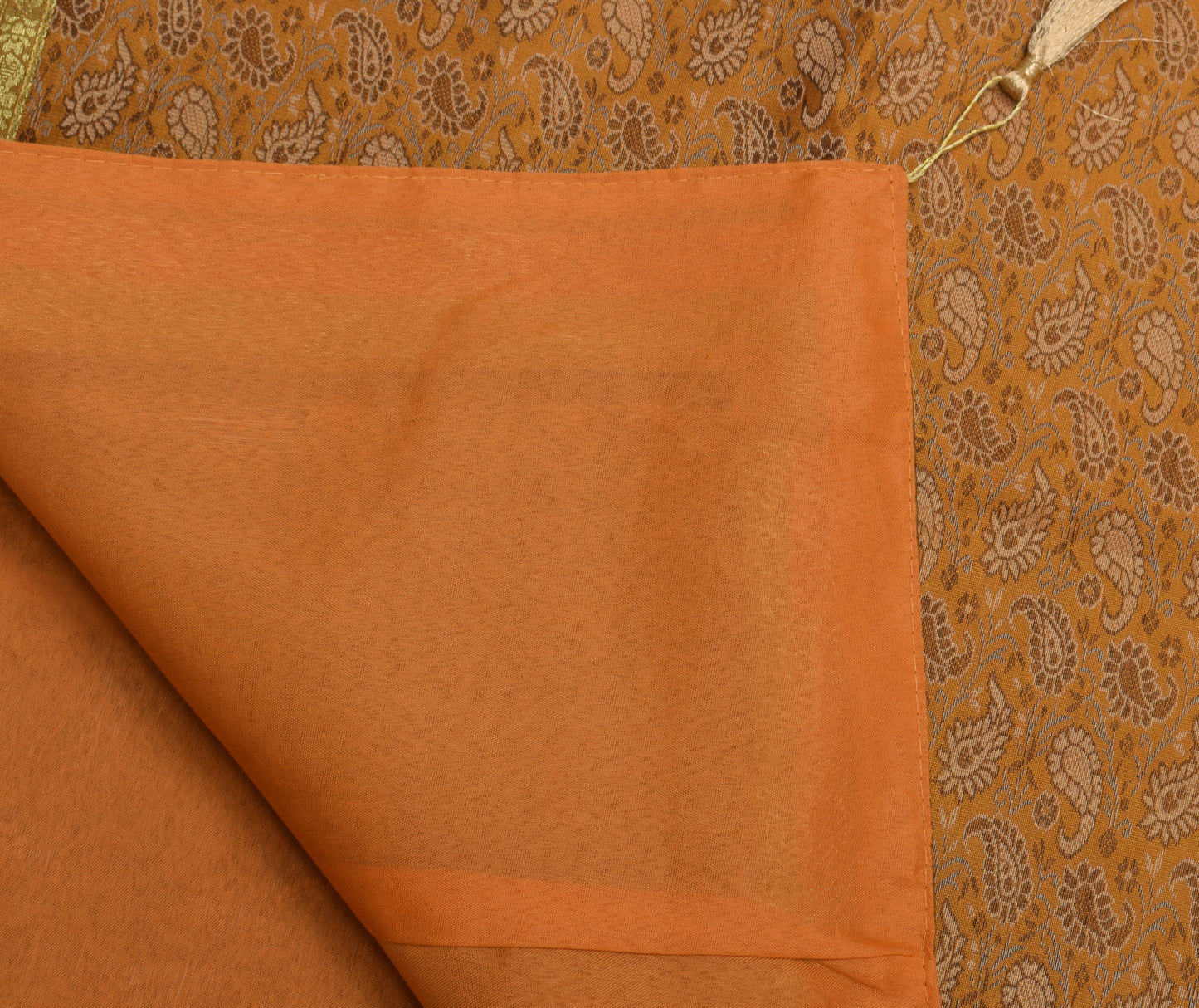 48 Inch Square Table Top Cover Mustard Woven Zari Border Silk Brocade Cloth