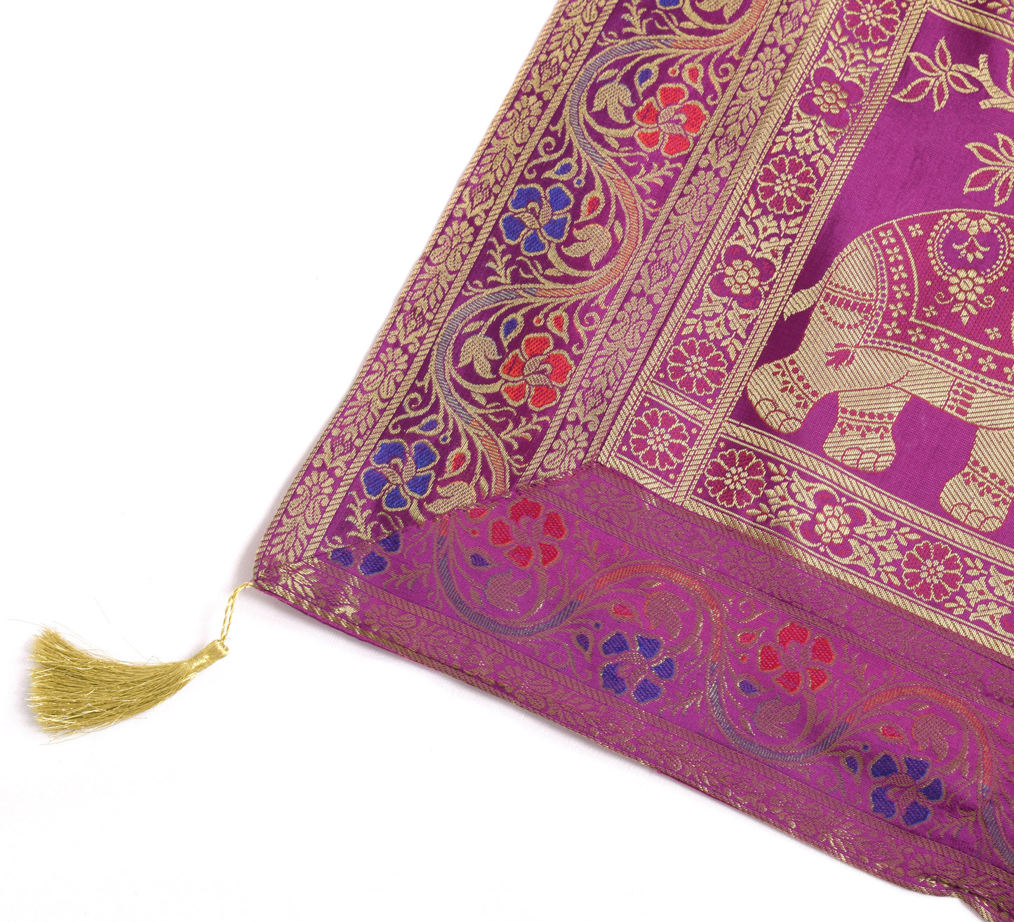 48 Inch Square Table Top Cover Magenta Woven Zari Border Brocade Elephant Cloth