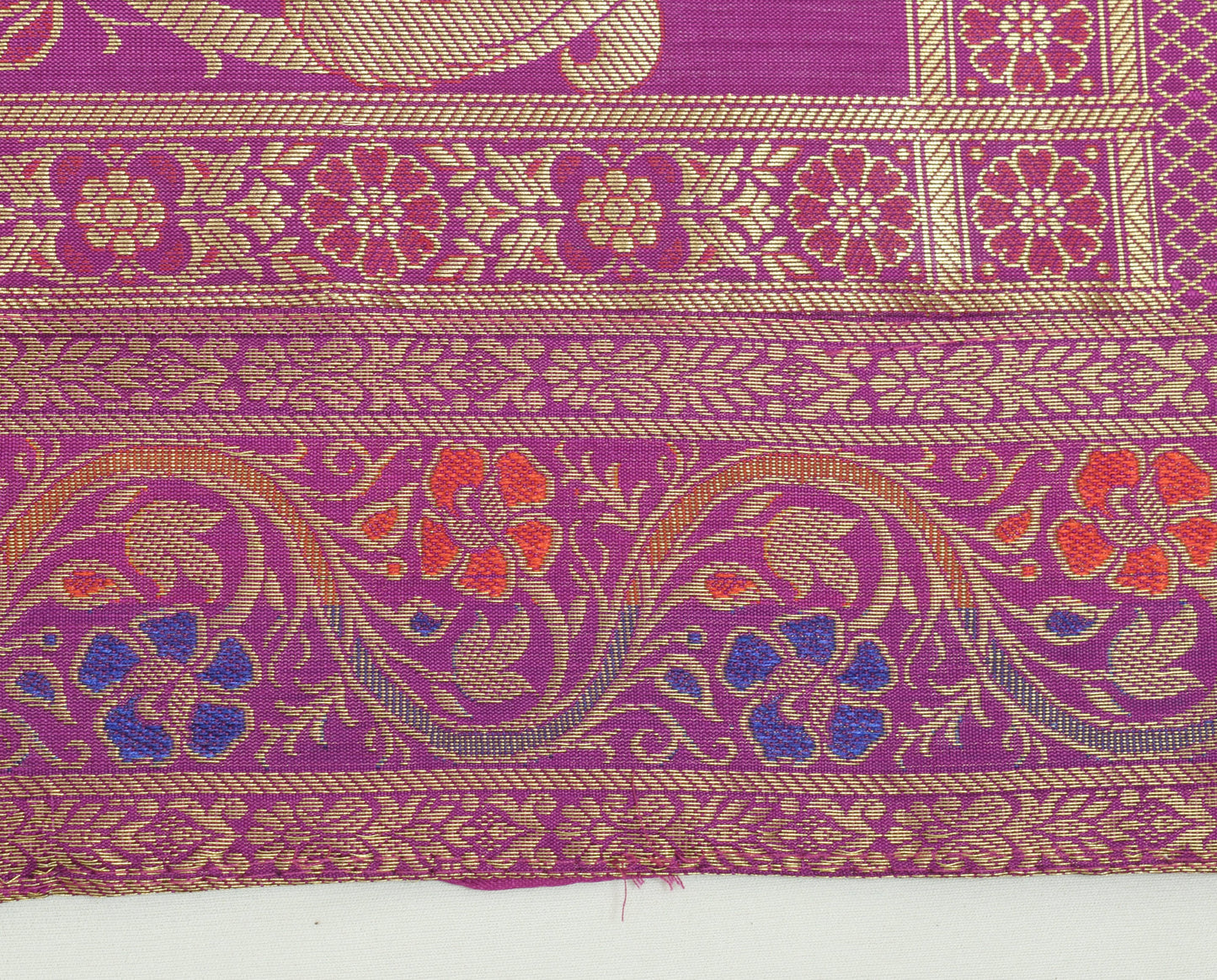 48 Inch Square Table Top Cover Magenta Woven Zari Border Brocade Elephant Cloth