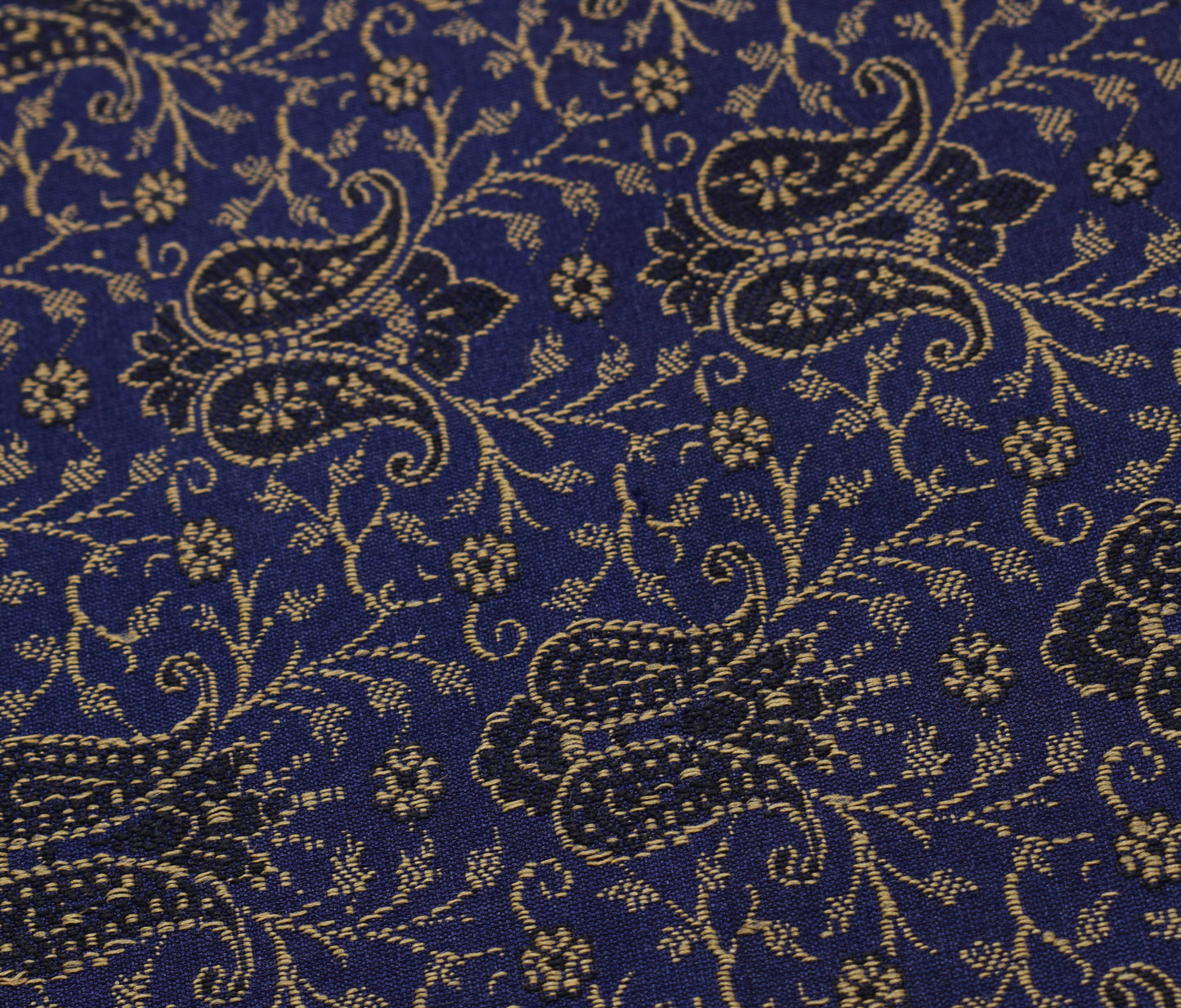 48 Inch Square Table Top Cover Blue Woven Zari Border Silk Brocade Cloth