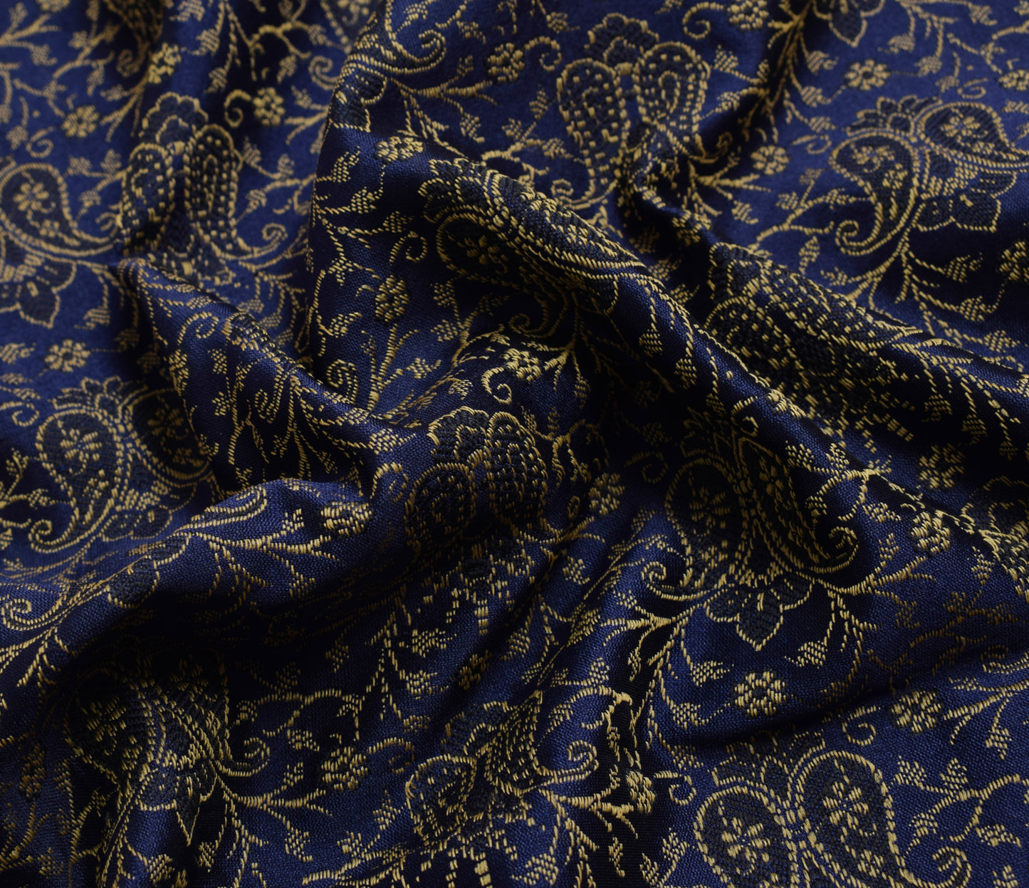 48 Inch Square Table Top Cover Blue Woven Zari Border Silk Brocade Cloth