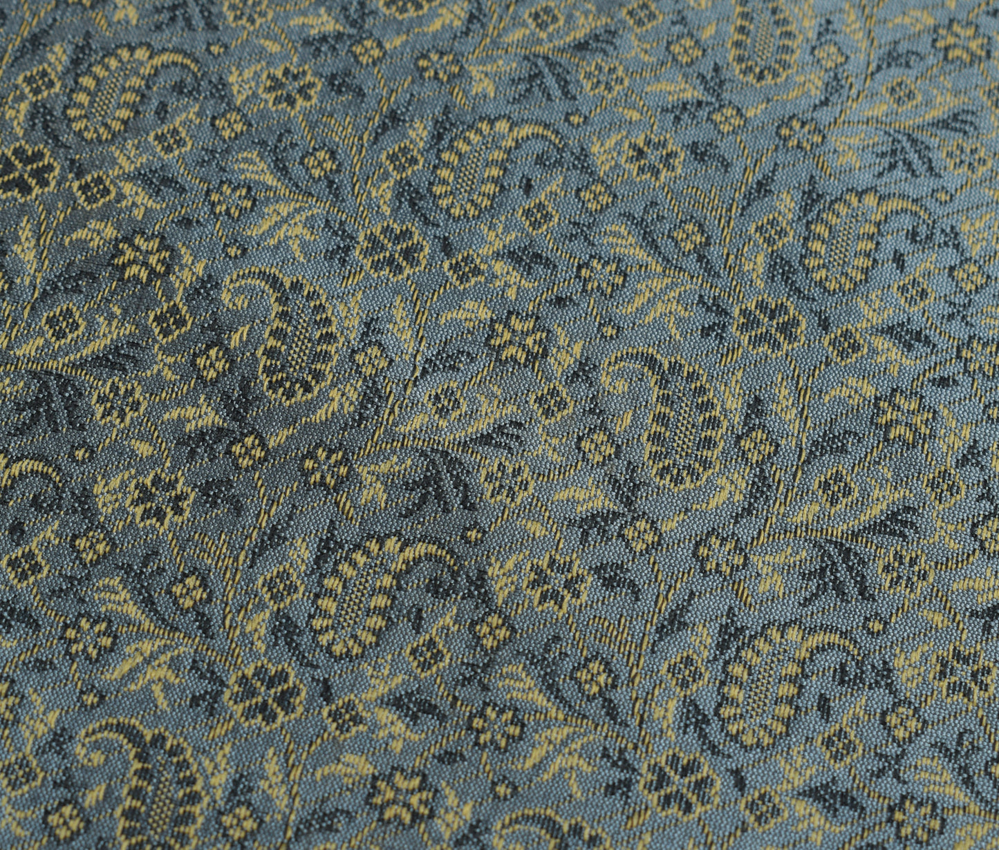 48 Inch Square Table Top Cover Gray Woven Zari Border Silk Brocade Cloth