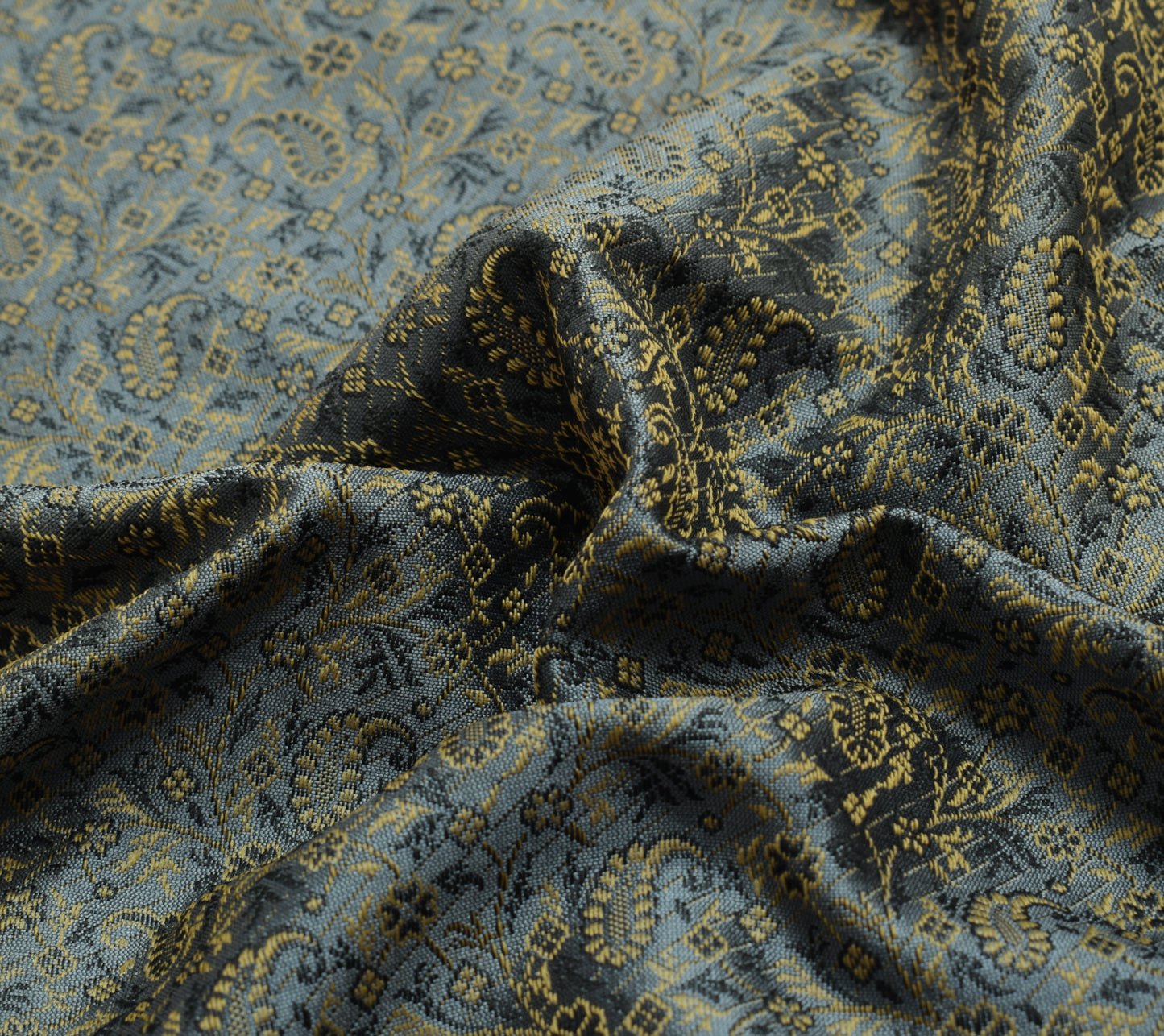 48 Inch Square Table Top Cover Gray Woven Zari Border Silk Brocade Cloth