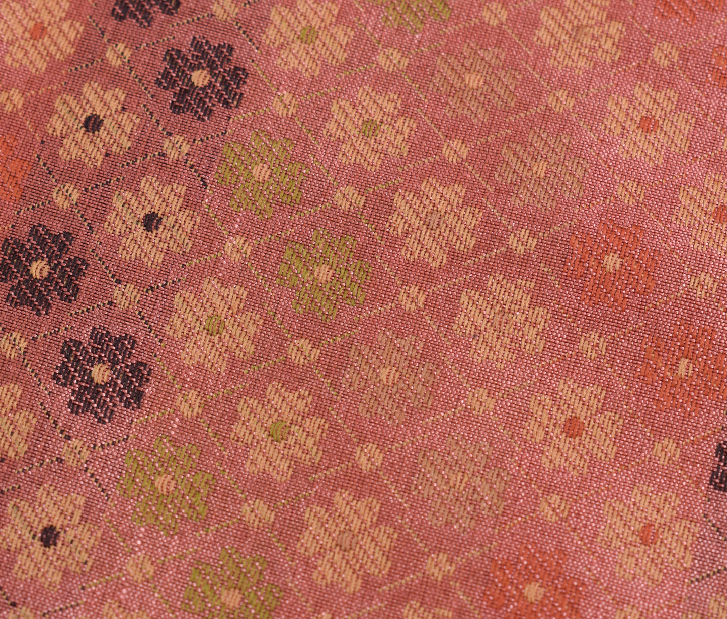 48 Inch Square Table Top Cover Peach Woven Zari Border Silk Brocade Cloth