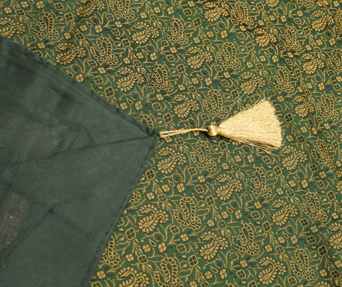 48 Inch Square Table Top Cover Green Woven Zari Border Silk Brocade Cloth