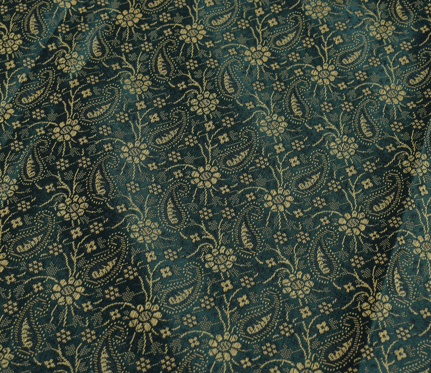 48 Inch Square Table Top Cover Dark Green Woven Zari Border Silk Brocade Cloth