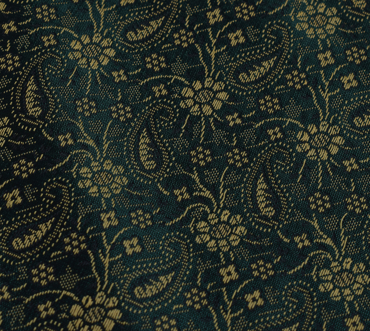 48 Inch Square Table Top Cover Dark Green Woven Zari Border Silk Brocade Cloth