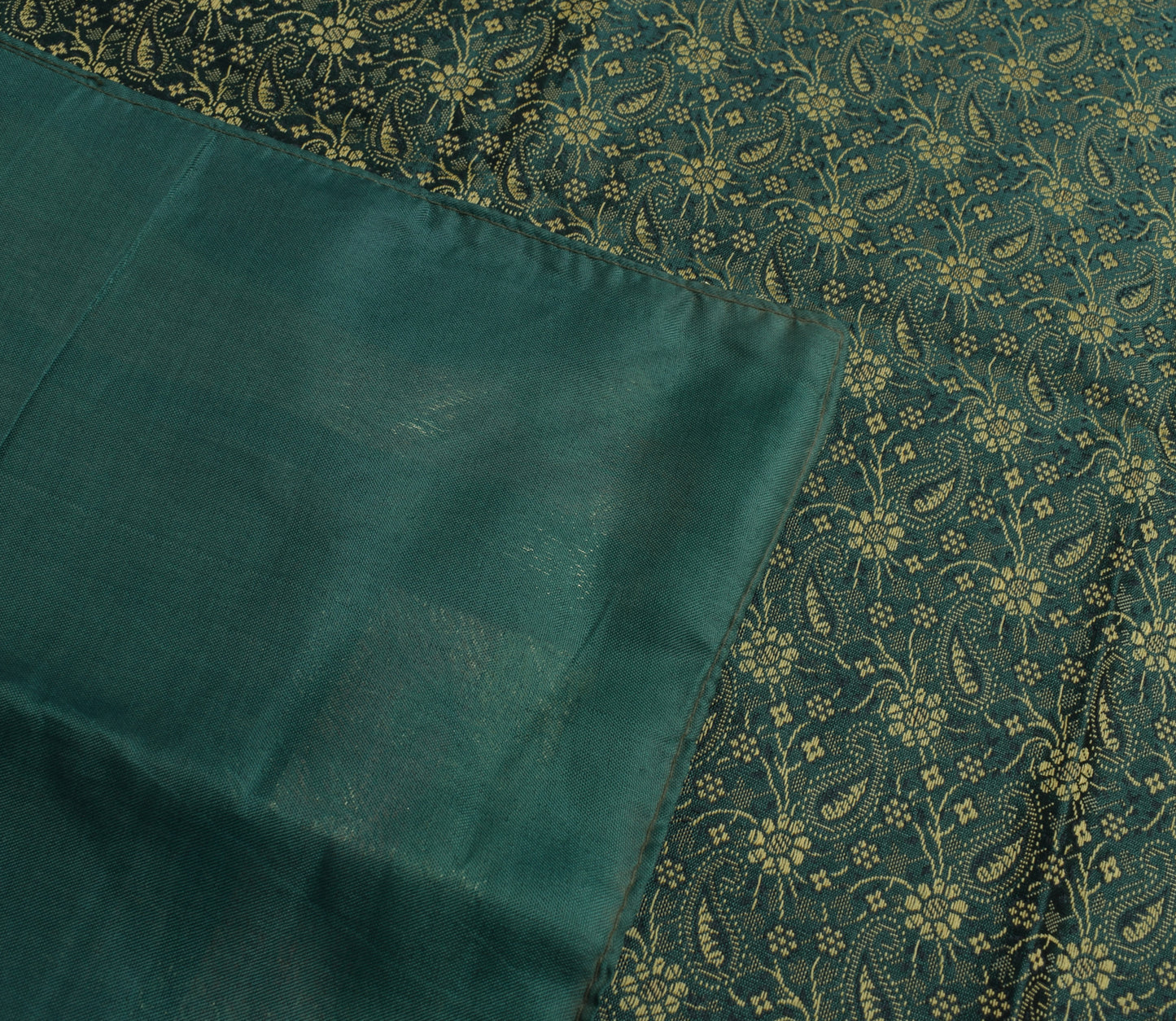 48 Inch Square Table Top Cover Dark Green Woven Zari Border Silk Brocade Cloth