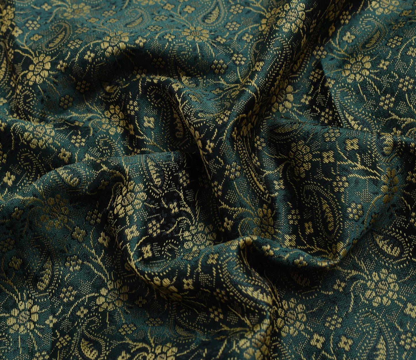 48 Inch Square Table Top Cover Dark Green Woven Zari Border Silk Brocade Cloth