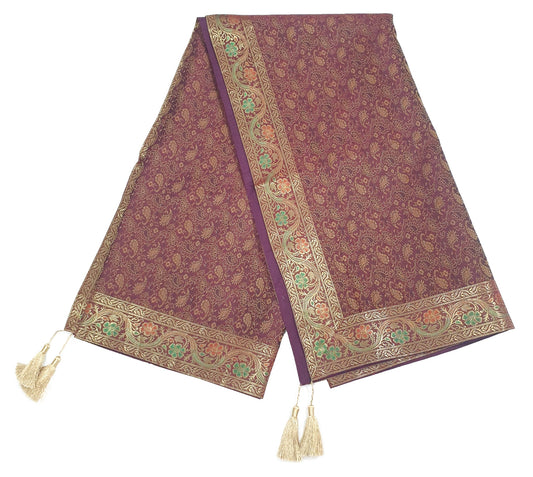 48" Square Banarasi Dining Table Top Cover Indian Silk Woven Paisley Wine Cloth