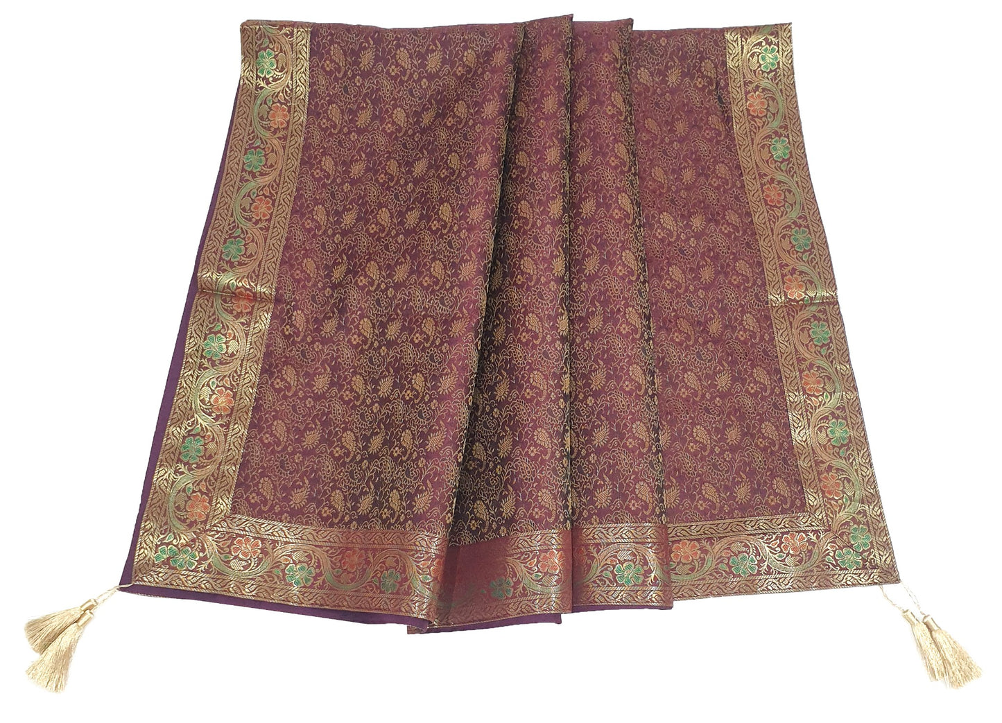 48" Square Banarasi Dining Table Top Cover Indian Silk Woven Paisley Wine Cloth