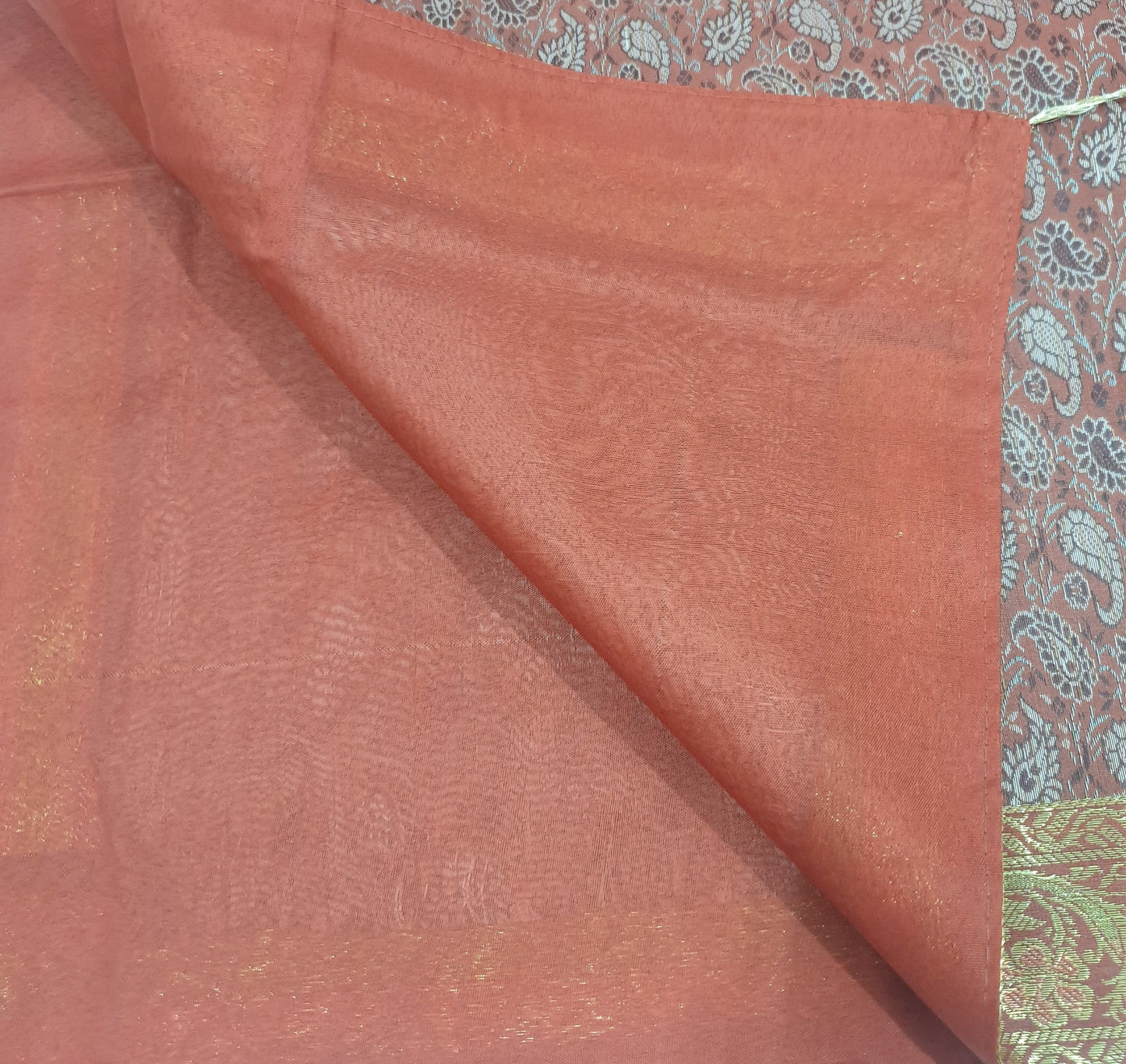 48"Square Banarasi Dining Table Top Cover Rust Indian Silk Woven Paisley Cloth