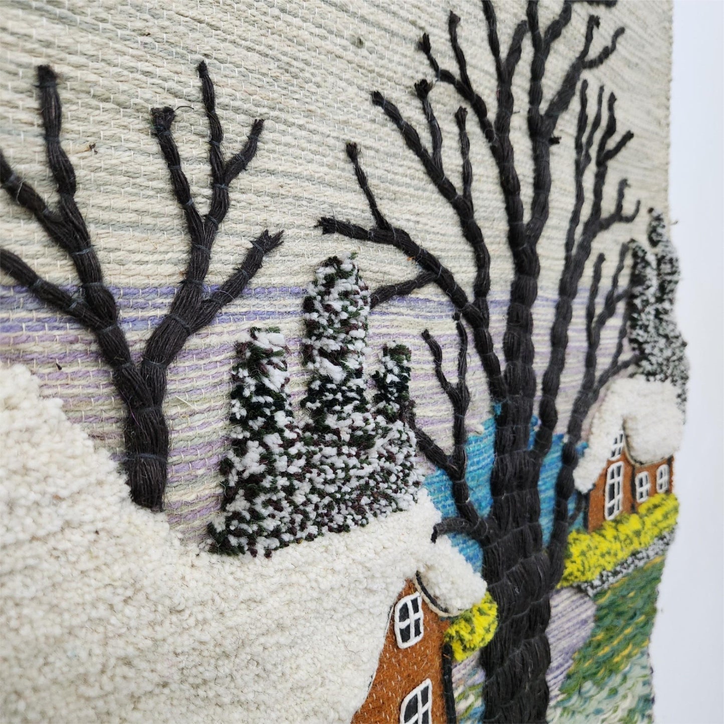 Handmade Winter Wall Hanging Home Decor Indian Large Tapestry Snowfall Wool Jute