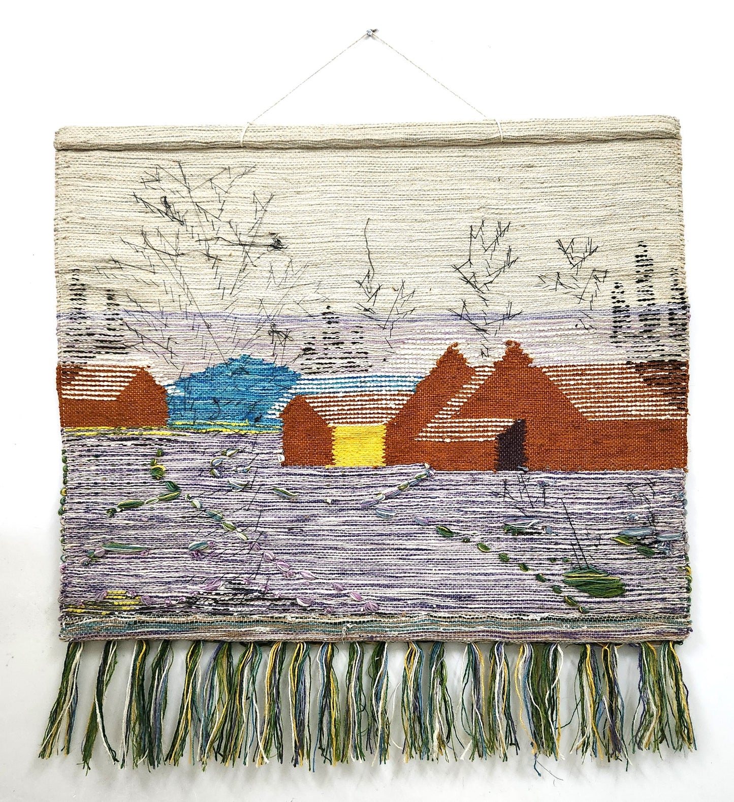 Handmade Winter Wall Hanging Home Decor Indian Large Tapestry Snowfall Wool Jute