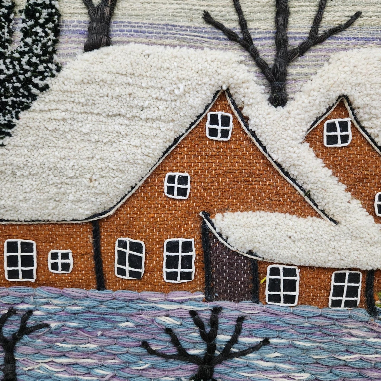Handmade Winter Wall Hanging Home Decor Indian Large Tapestry Snowfall Wool Jute
