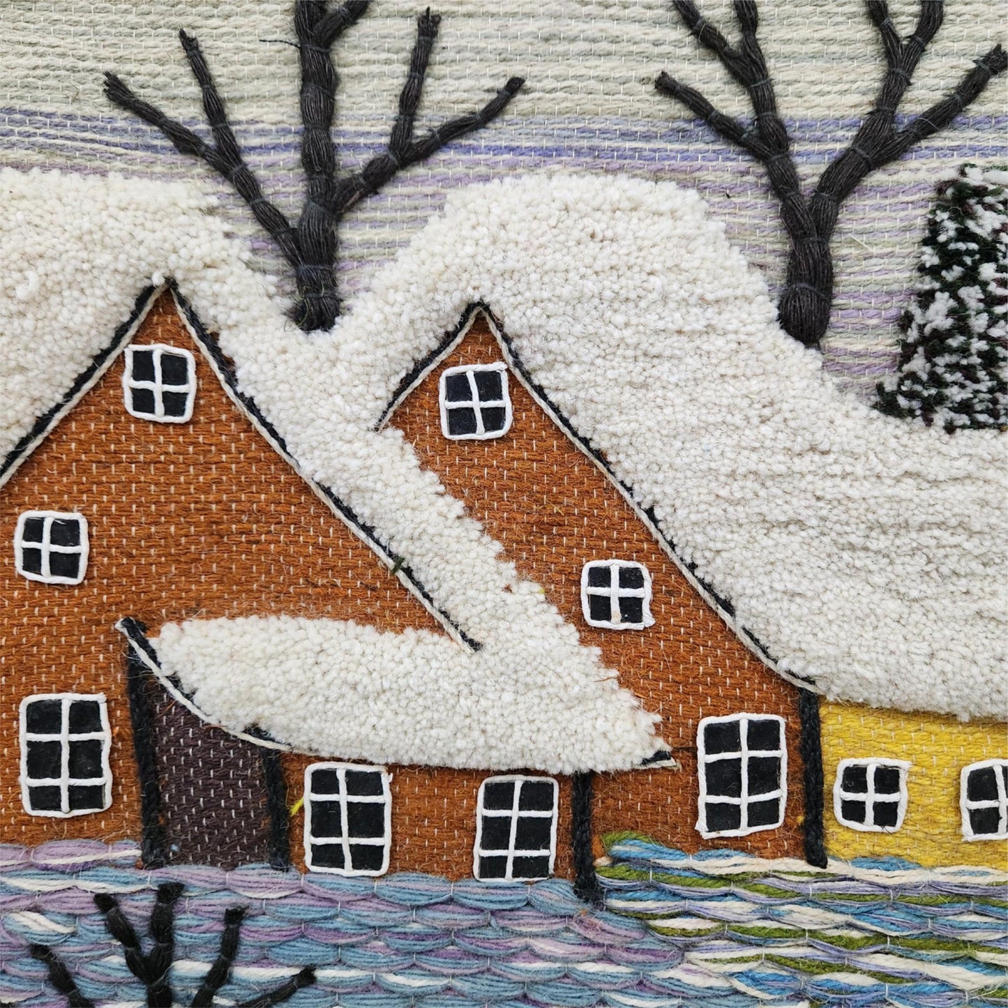 Handmade Winter Wall Hanging Home Decor Indian Large Tapestry Snowfall Wool Jute