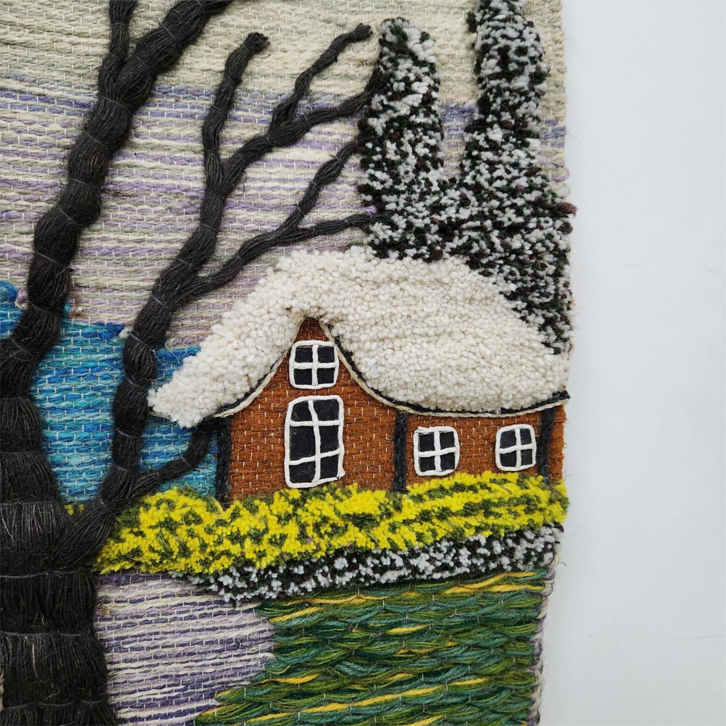 Handmade Winter Wall Hanging Home Decor Indian Large Tapestry Snowfall Wool Jute