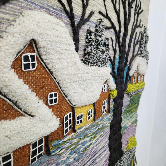 Handmade Winter Wall Hanging Home Decor Indian Large Tapestry Snowfall Wool Jute