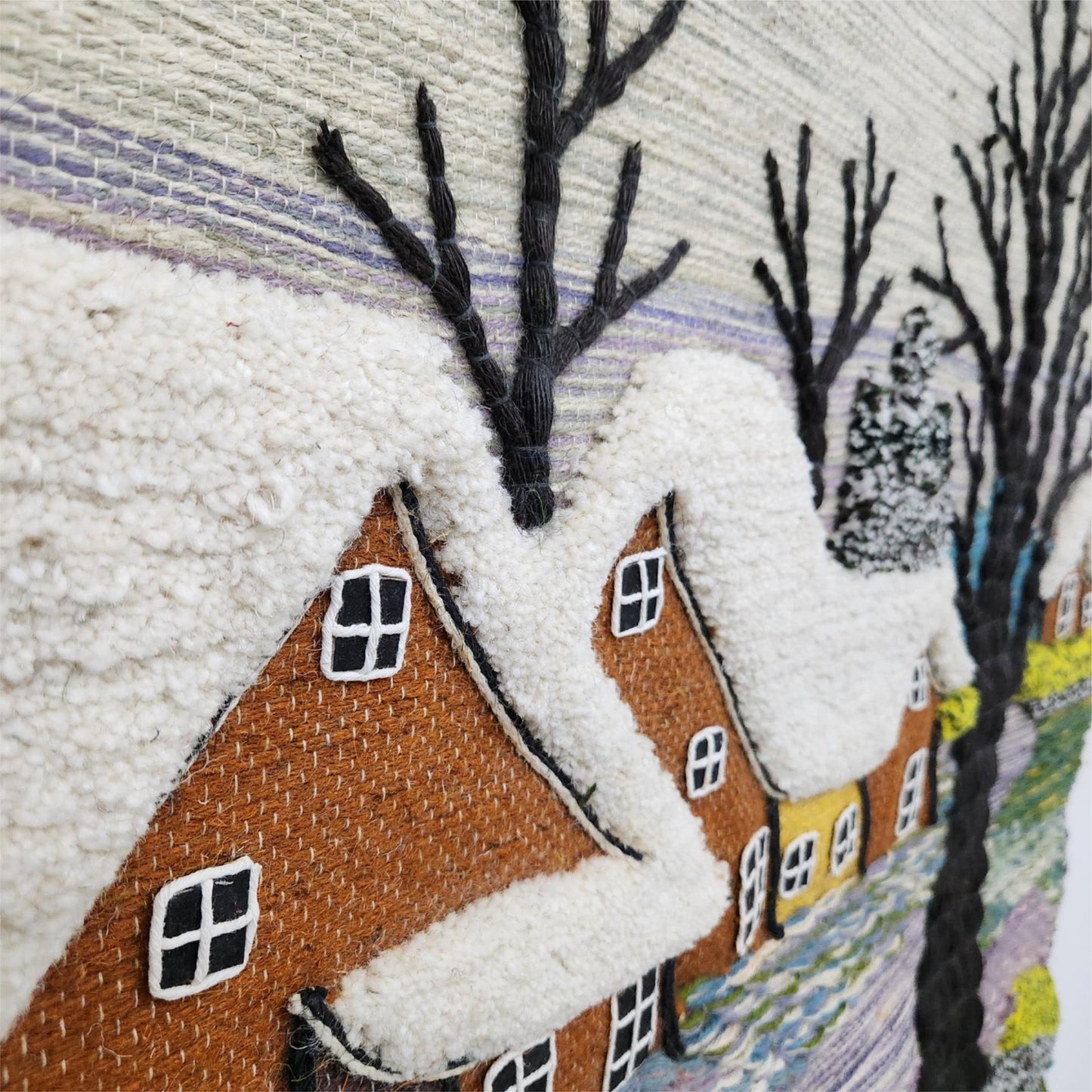 Handmade Winter Wall Hanging Home Decor Indian Large Tapestry Snowfall Wool Jute