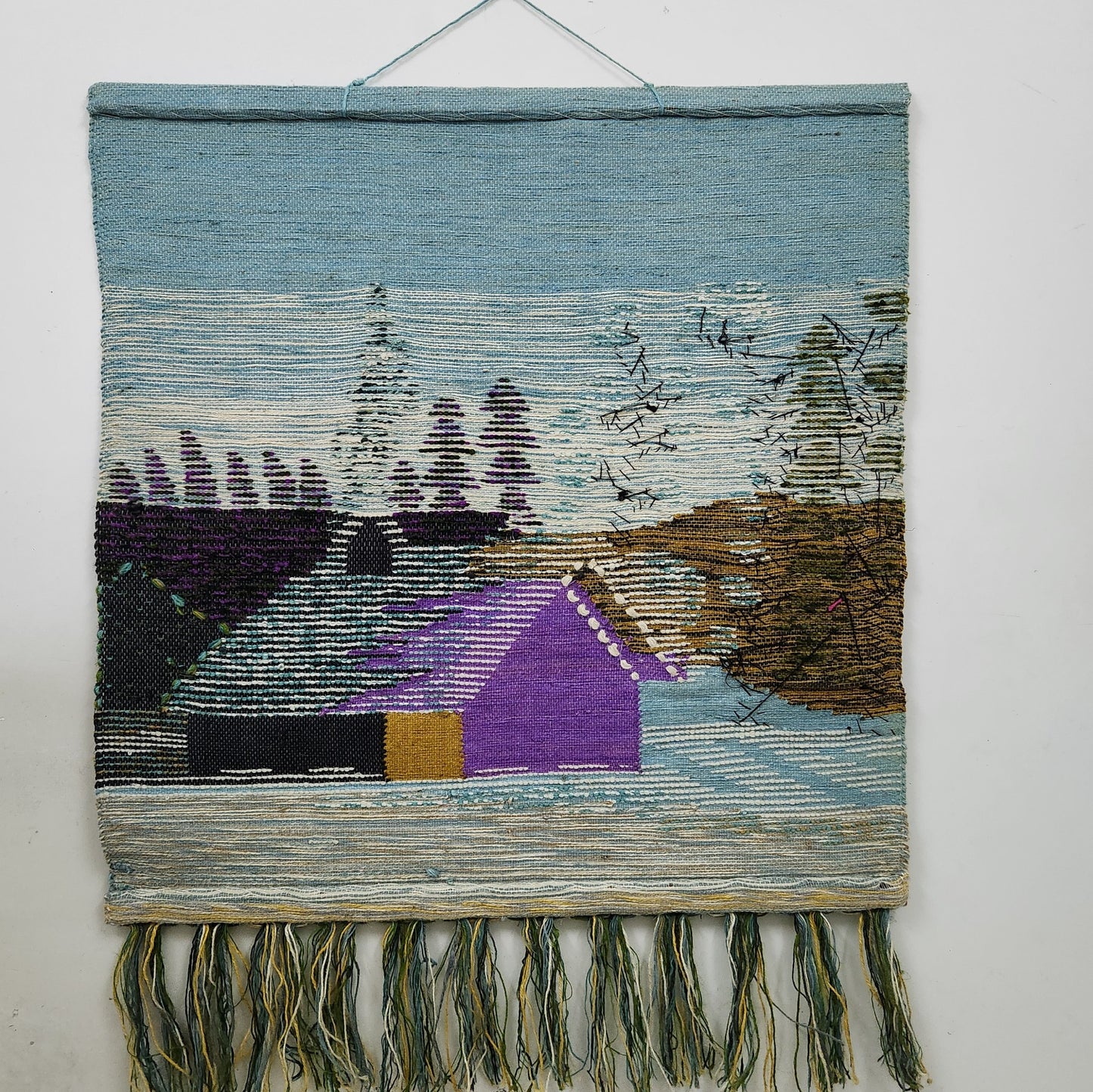 Jute & Wool Wall Hanging HandMade Indian Tapestry 3D Hut Tree Ice Decor