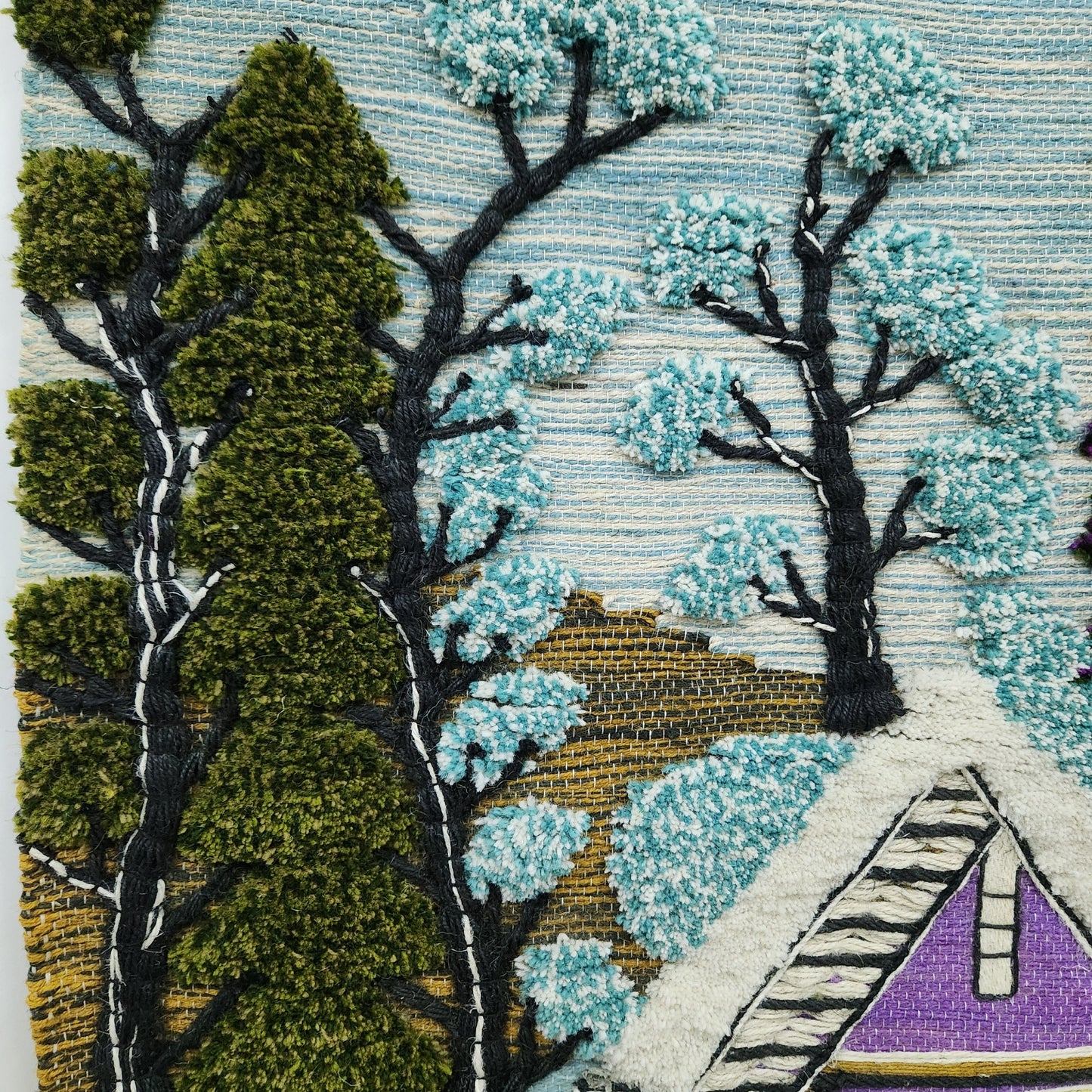 Jute & Wool Wall Hanging HandMade Indian Tapestry 3D Hut Tree Ice Decor