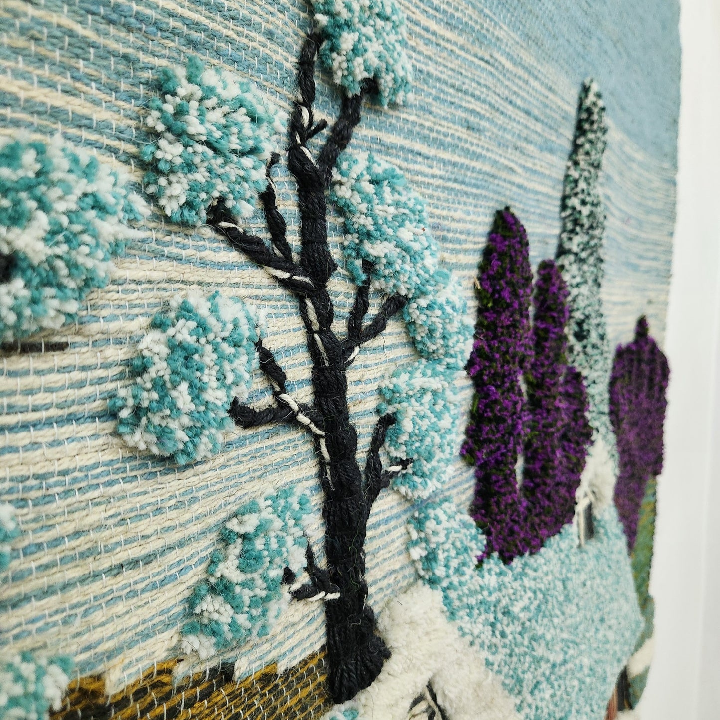 Jute & Wool Wall Hanging HandMade Indian Tapestry 3D Hut Tree Ice Decor