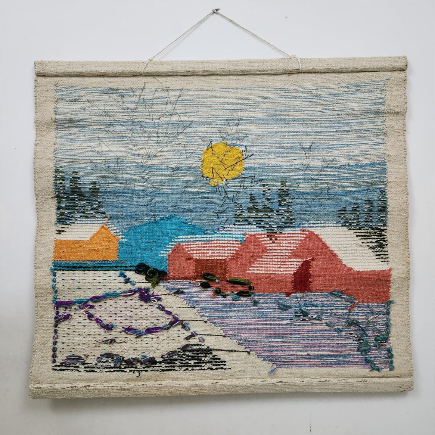 Snowy Mornings Scene Wall Hanging Home Decor Indian Large Tapestry Wool Jute