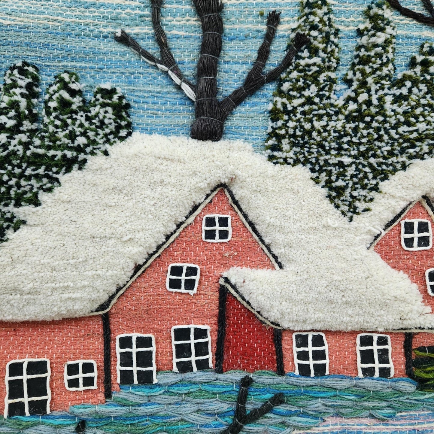 Snowy Mornings Scene Wall Hanging Home Decor Indian Large Tapestry Wool Jute