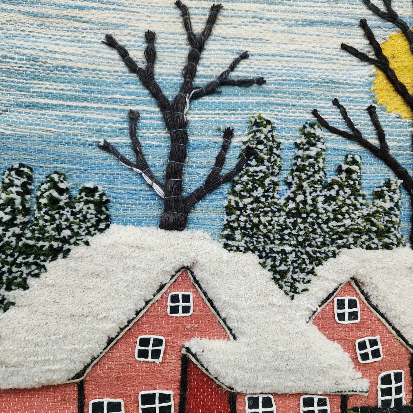 Snowy Mornings Scene Wall Hanging Home Decor Indian Large Tapestry Wool Jute
