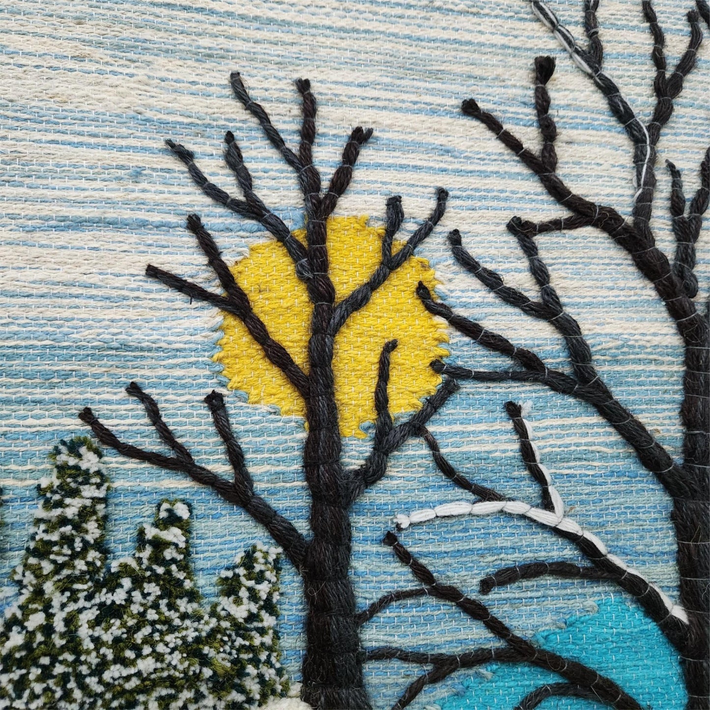 Snowy Mornings Scene Wall Hanging Home Decor Indian Large Tapestry Wool Jute