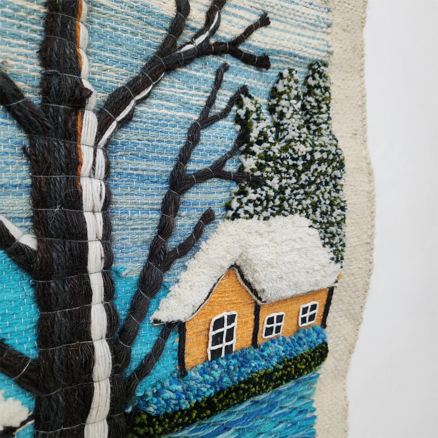 Snowy Mornings Scene Wall Hanging Home Decor Indian Large Tapestry Wool Jute