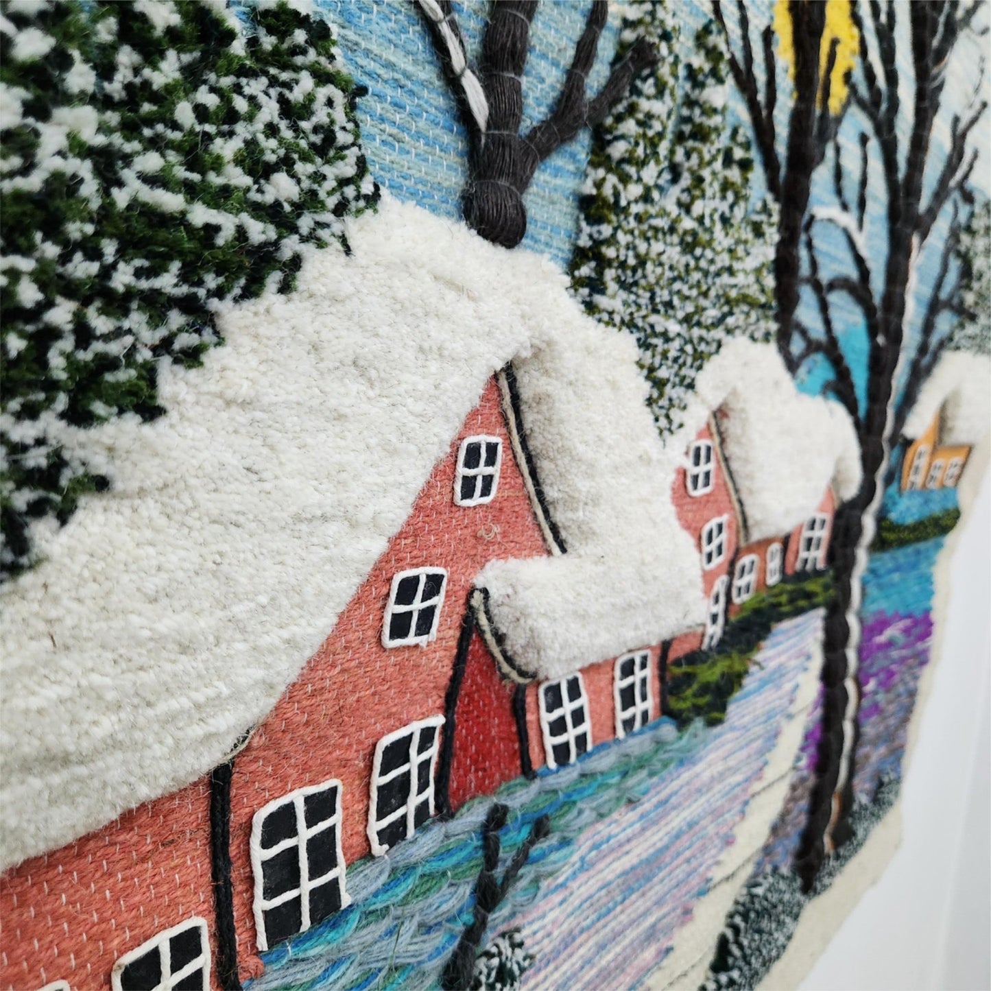 Snowy Mornings Scene Wall Hanging Home Decor Indian Large Tapestry Wool Jute