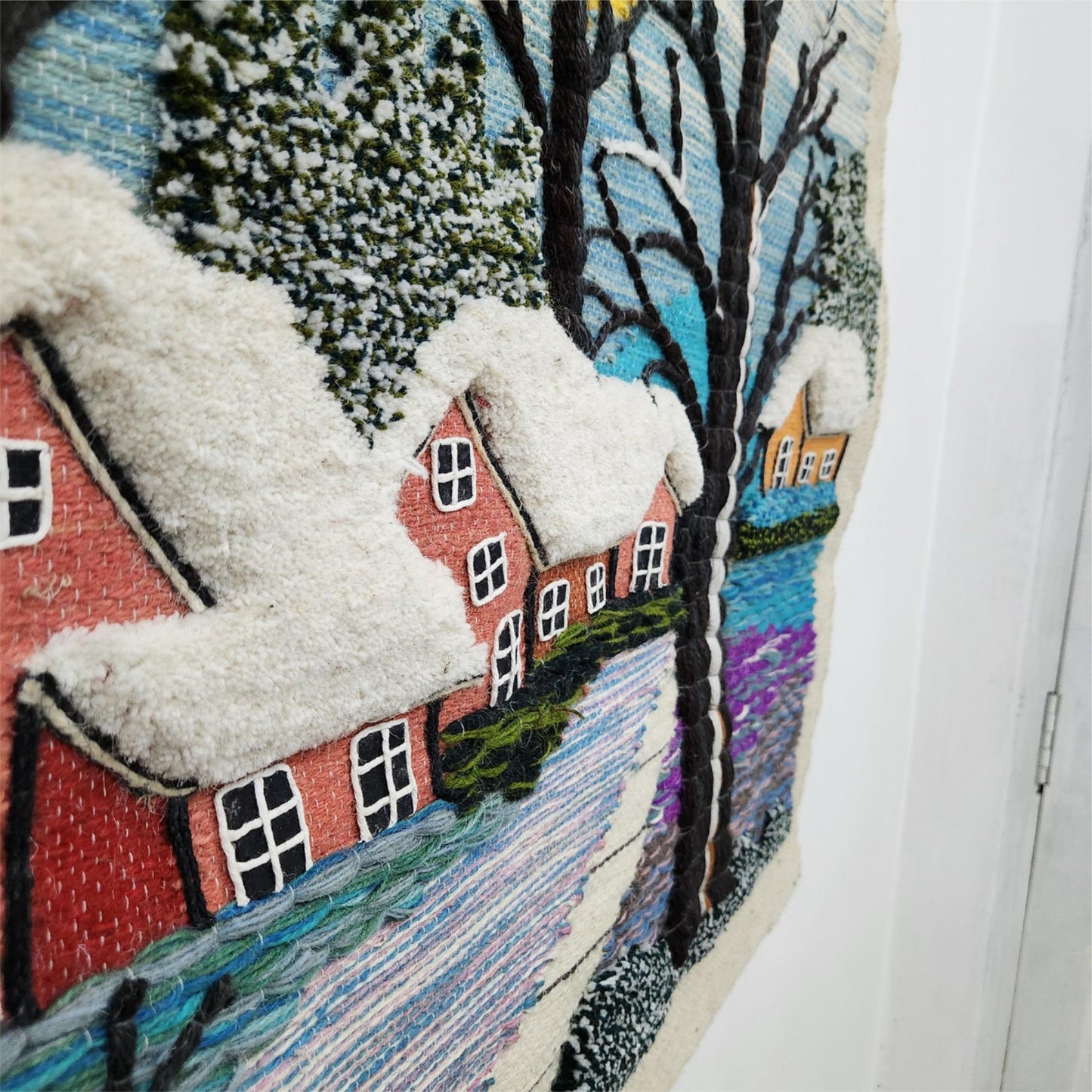 Snowy Mornings Scene Wall Hanging Home Decor Indian Large Tapestry Wool Jute