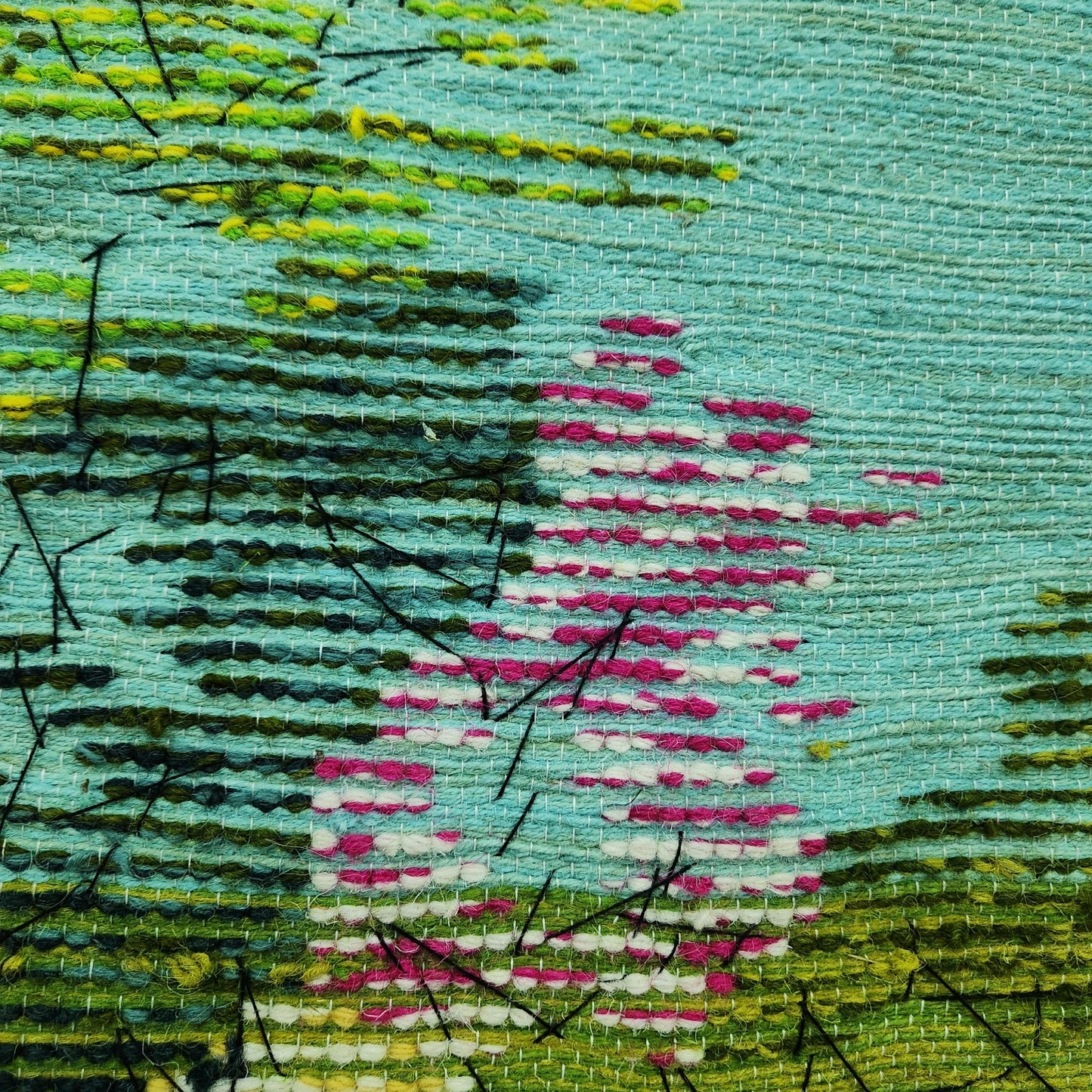 Jute & Wool Wall Hanging HandMade Indian Tapestry 3D Hut Tree Sky Greenery