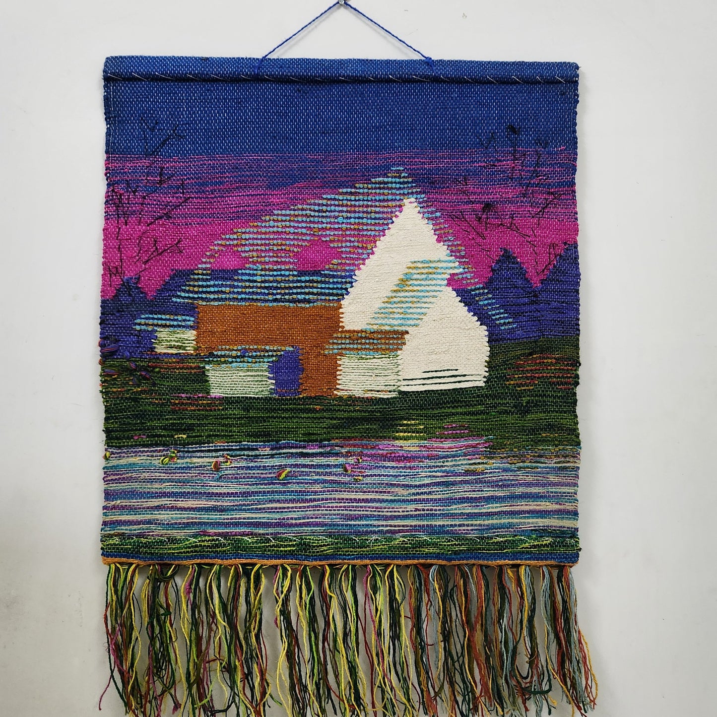 Jute & Wool Wall Hanging HandMade Indian Tapestry 3D Hut Tree Ice Decor