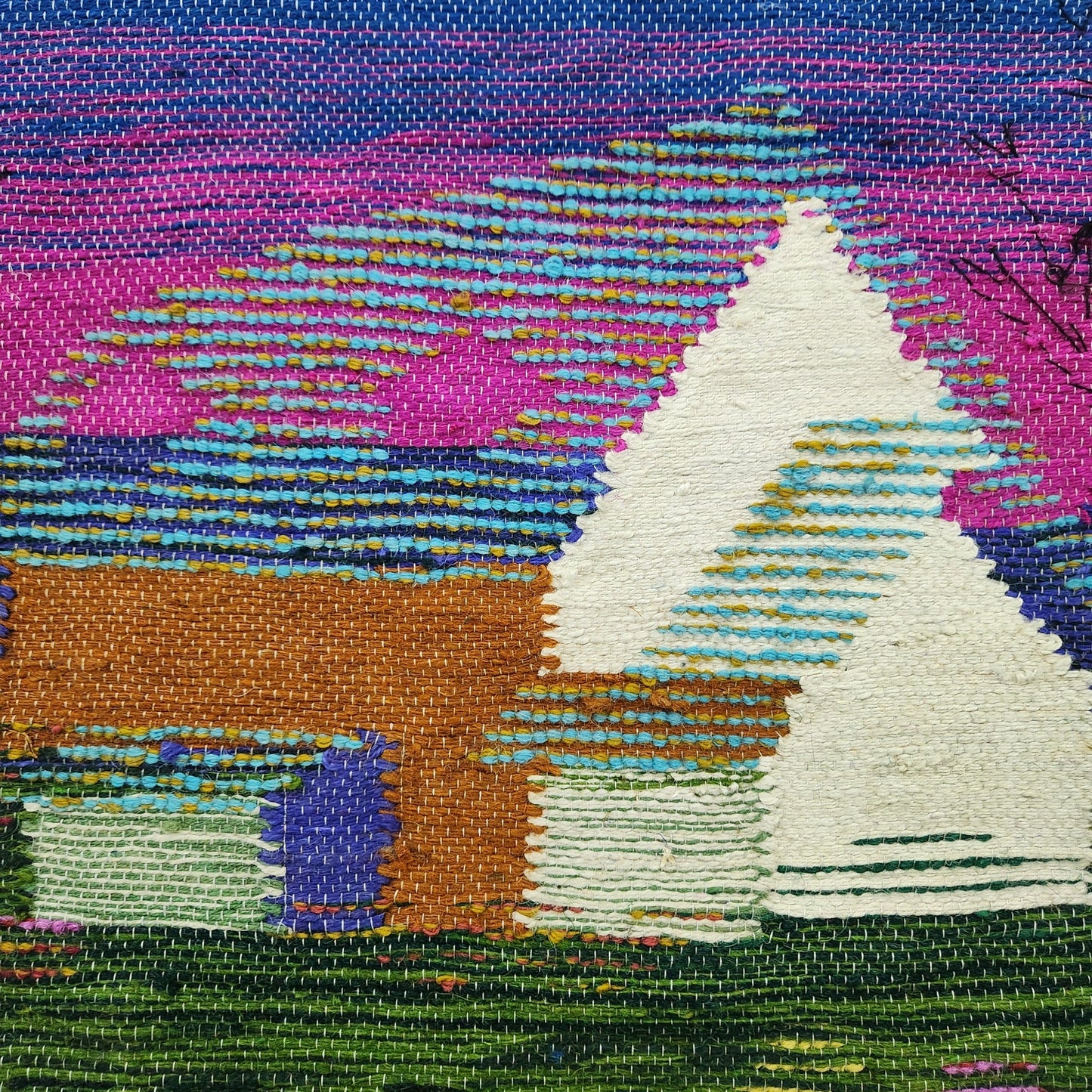 Jute & Wool Wall Hanging HandMade Indian Tapestry 3D Hut Tree Ice Decor