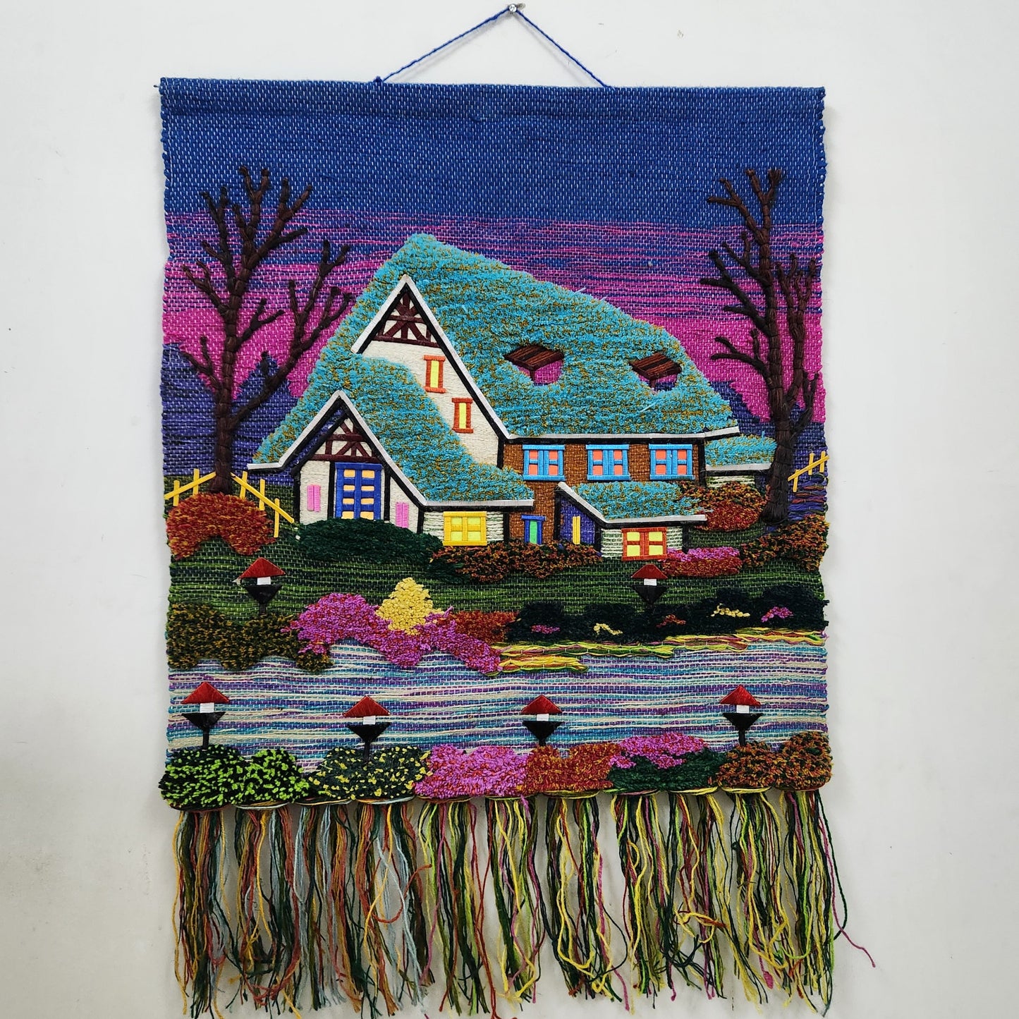 Jute & Wool Wall Hanging HandMade Indian Tapestry 3D Hut Tree Ice Decor