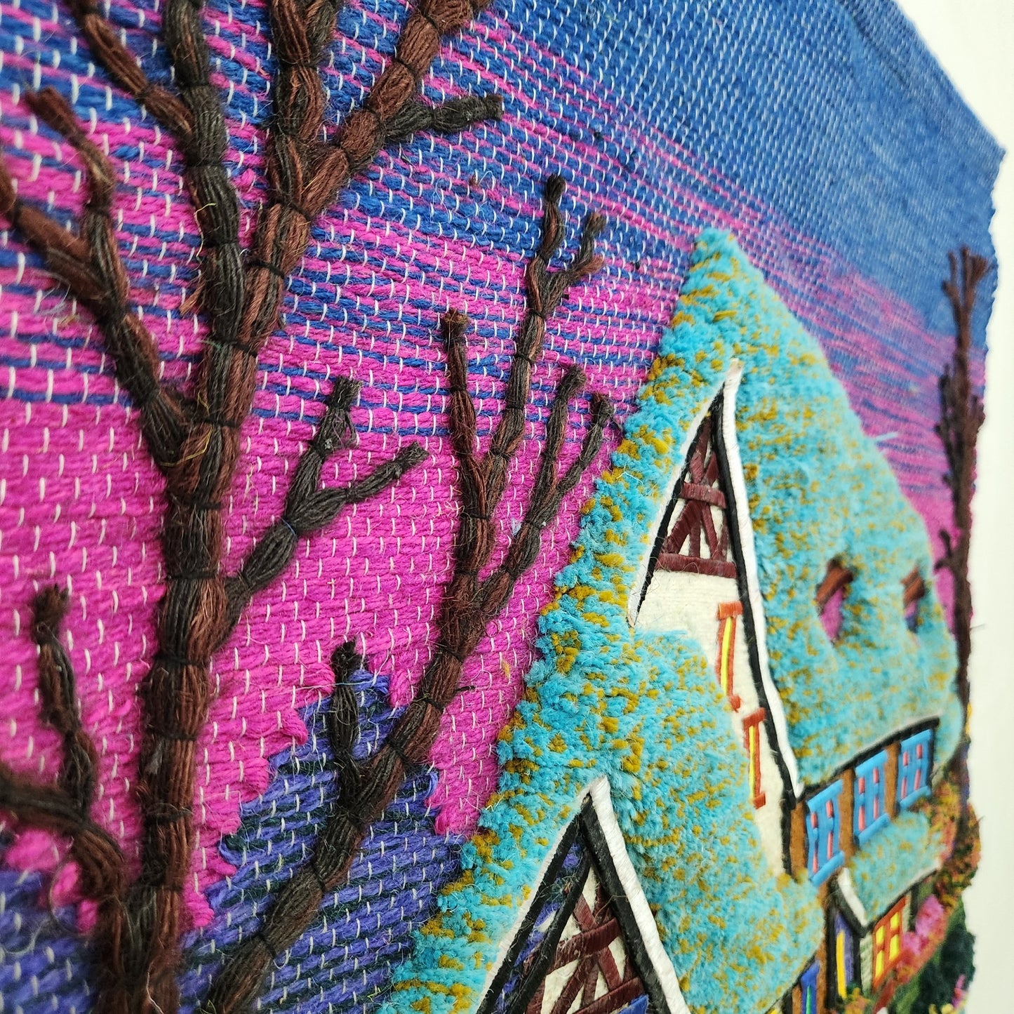 Jute & Wool Wall Hanging HandMade Indian Tapestry 3D Hut Tree Ice Decor