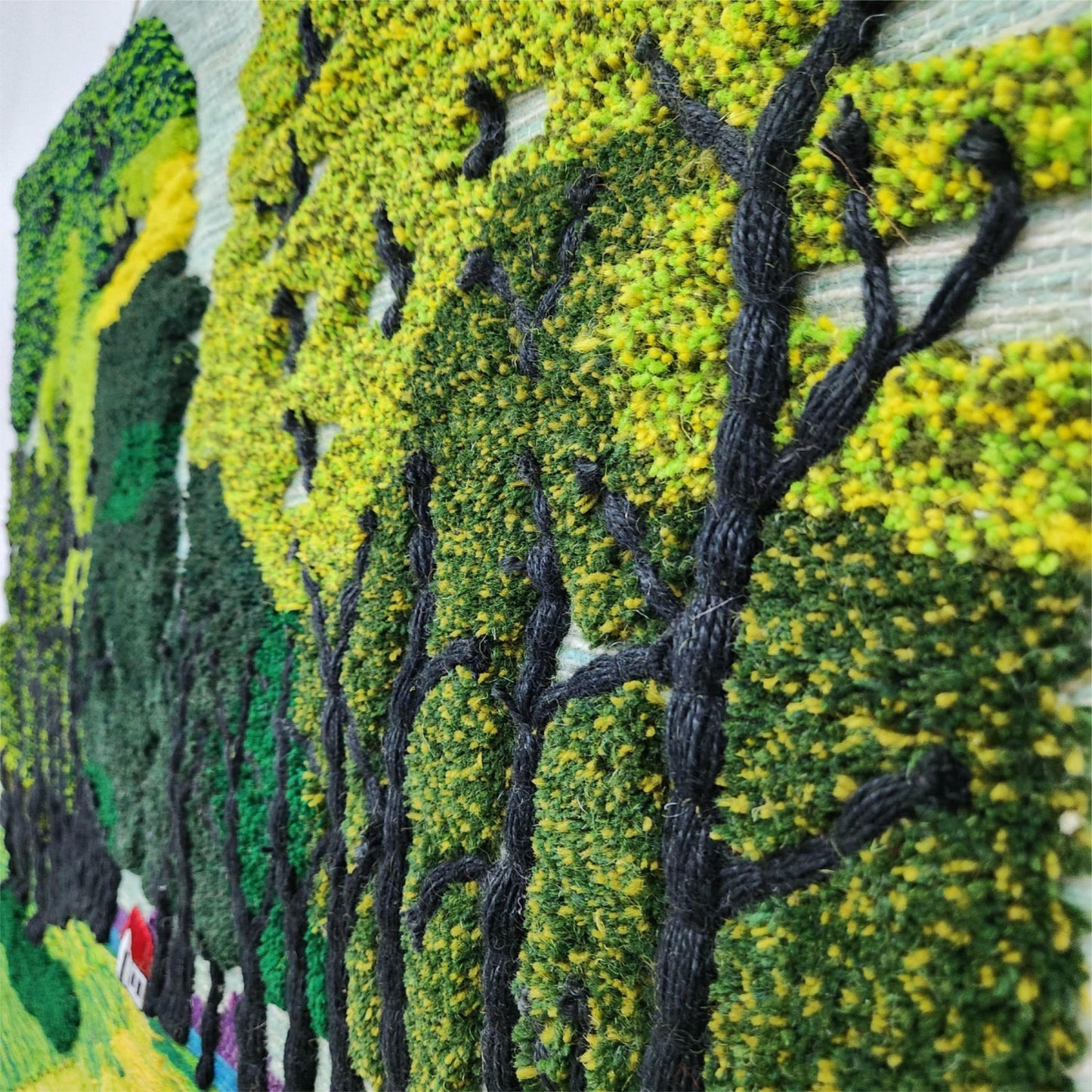 32x40" Wall Hanging for Decor Natural Green Garden 3D Jute Tapestry: Hand-Woven