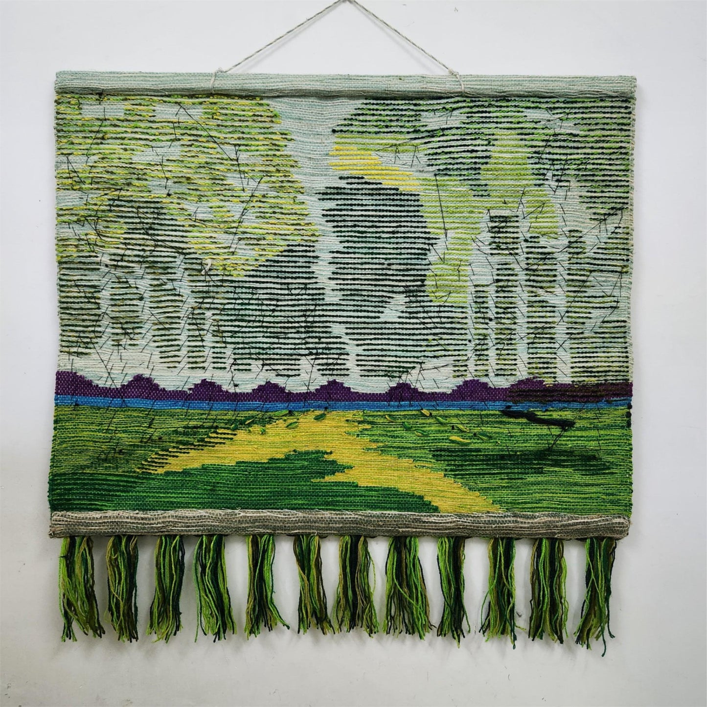 32x40" Wall Hanging for Decor Natural Green Garden 3D Jute Tapestry: Hand-Woven