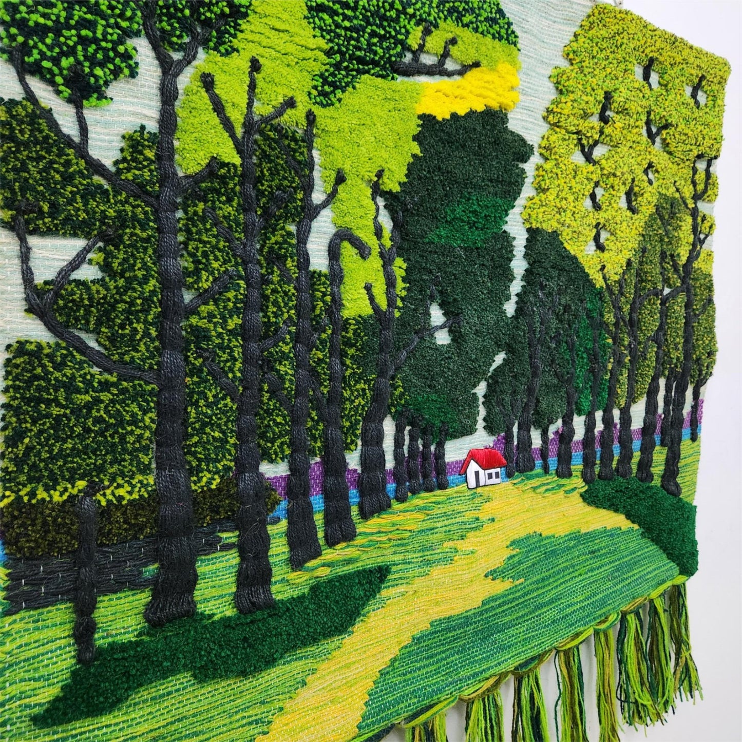 32x40" Wall Hanging for Decor Natural Green Garden 3D Jute Tapestry: Hand-Woven