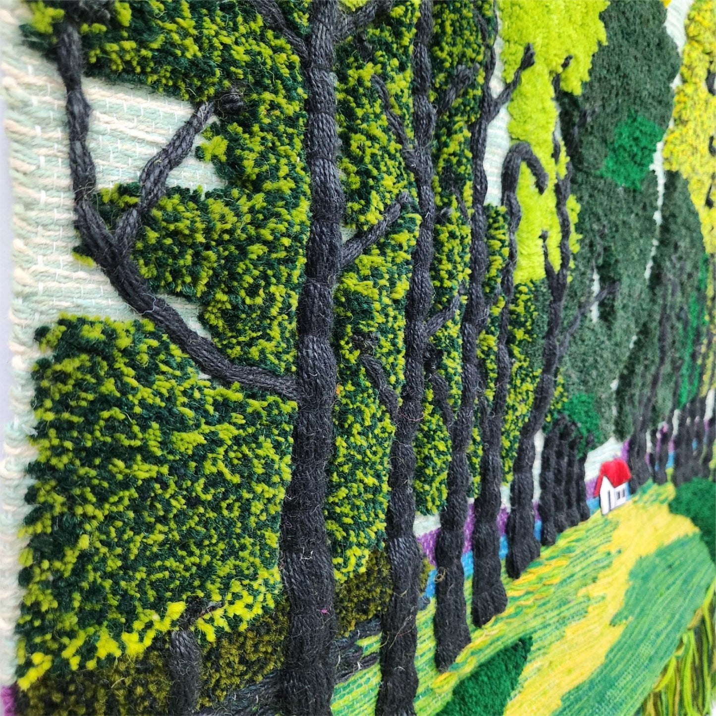 32x40" Wall Hanging for Decor Natural Green Garden 3D Jute Tapestry: Hand-Woven