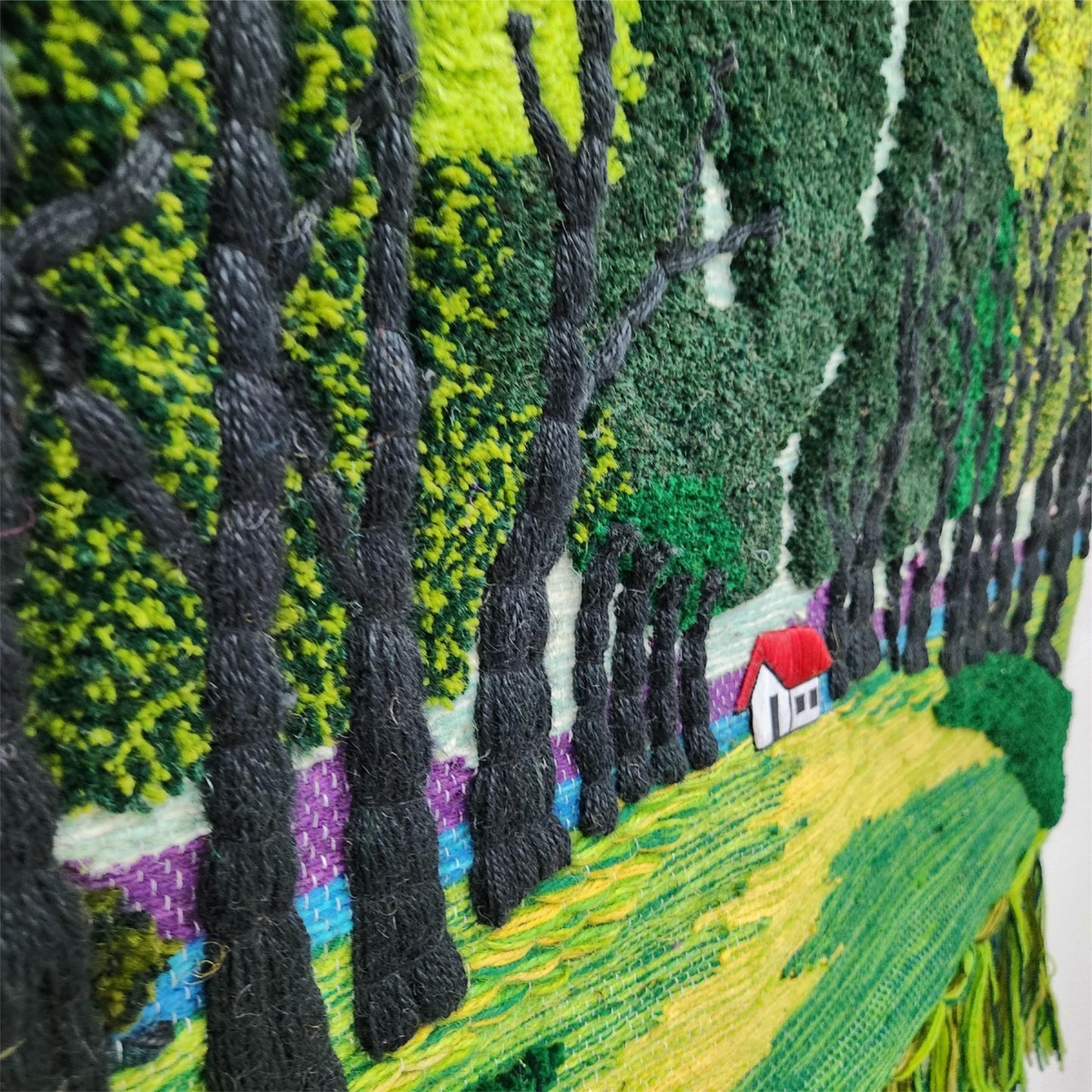 32x40" Wall Hanging for Decor Natural Green Garden 3D Jute Tapestry: Hand-Woven