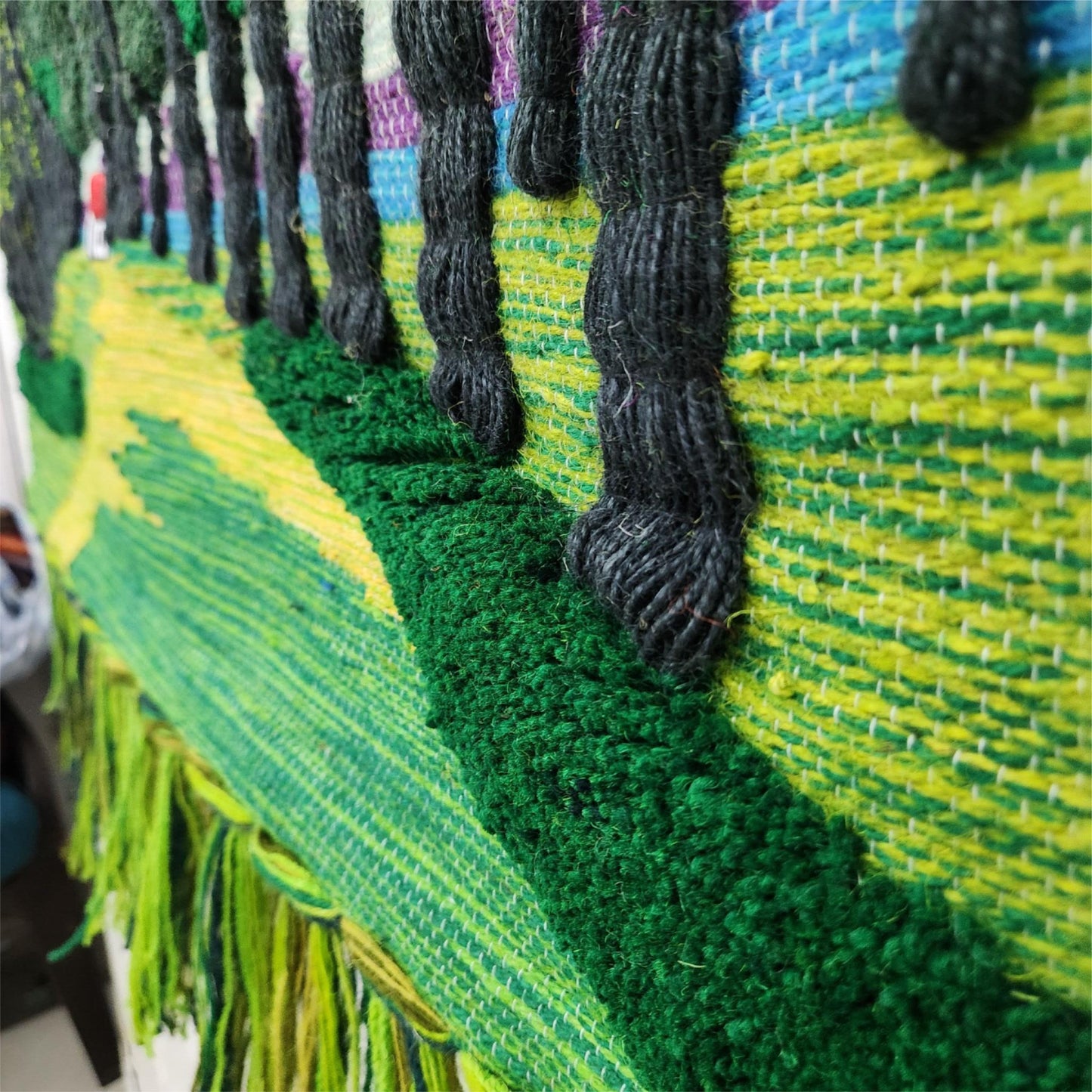 32x40" Wall Hanging for Decor Natural Green Garden 3D Jute Tapestry: Hand-Woven