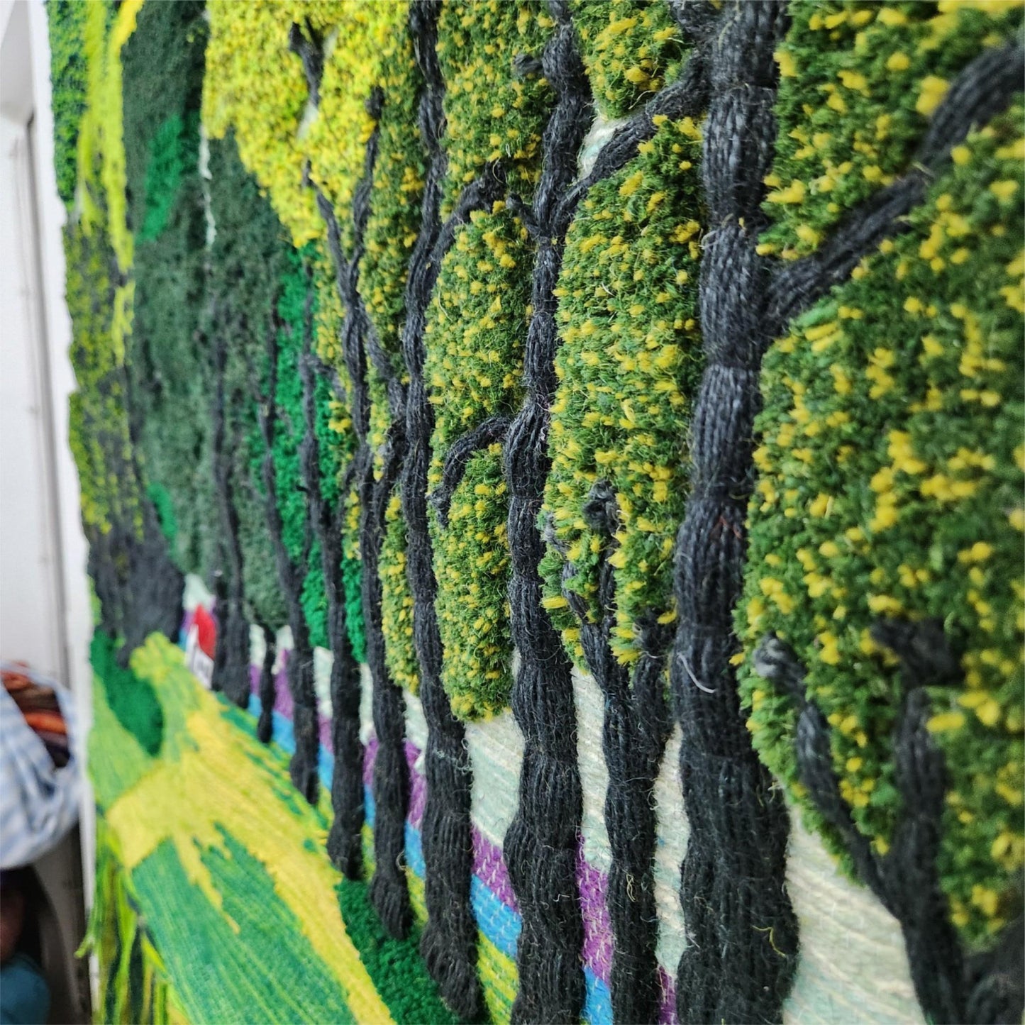 32x40" Wall Hanging for Decor Natural Green Garden 3D Jute Tapestry: Hand-Woven
