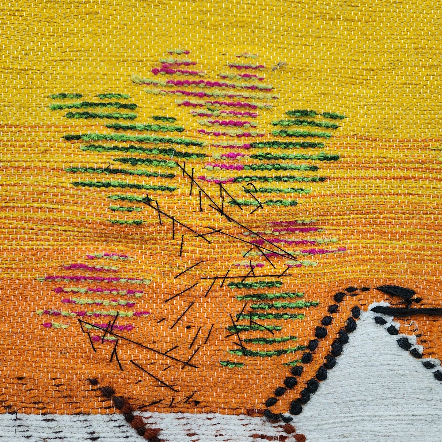 Jute & Wool Wall Hanging HandMade Indian Tapestry 3D Village Scenery Tree Birds
