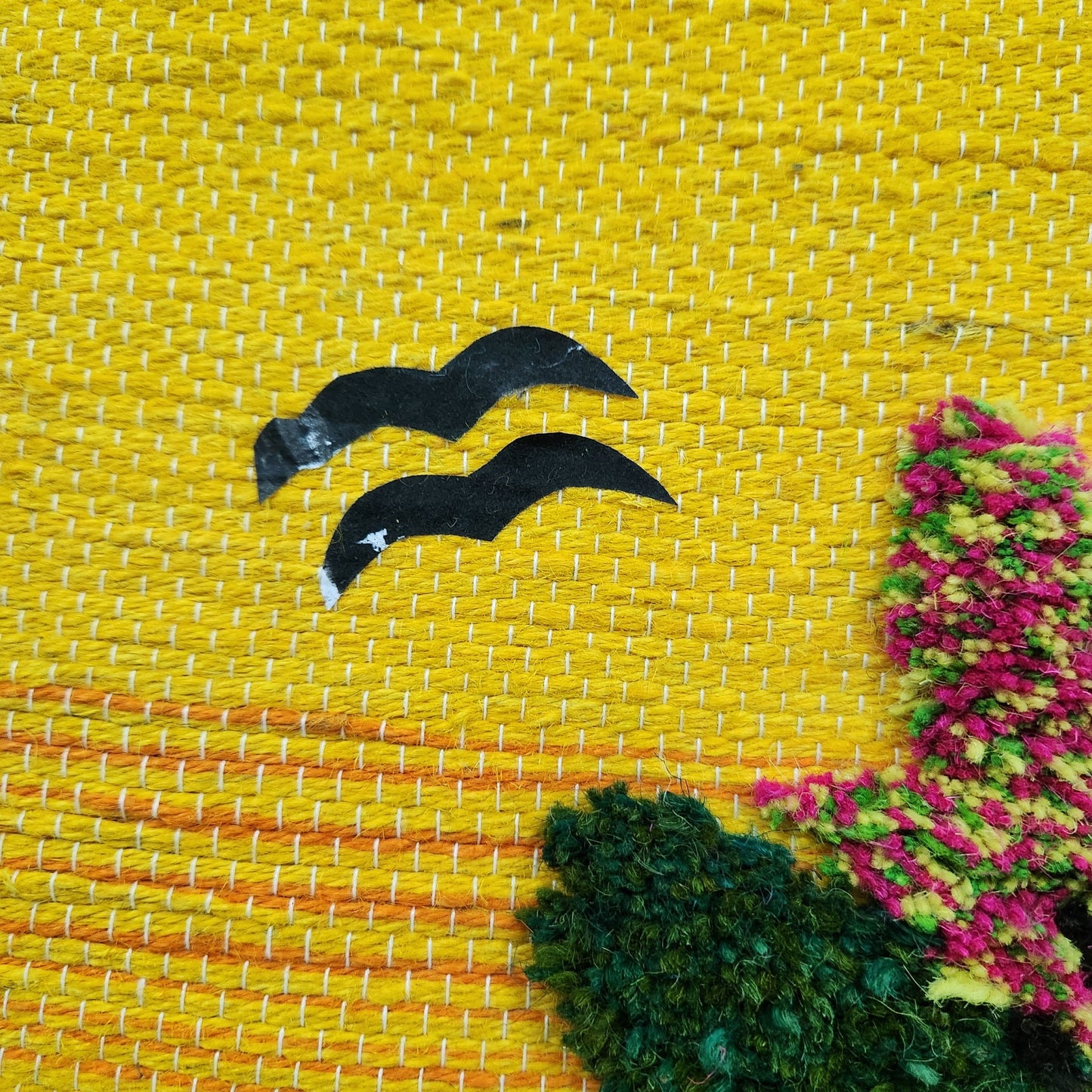 Jute & Wool Wall Hanging HandMade Indian Tapestry 3D Village Scenery Tree Birds