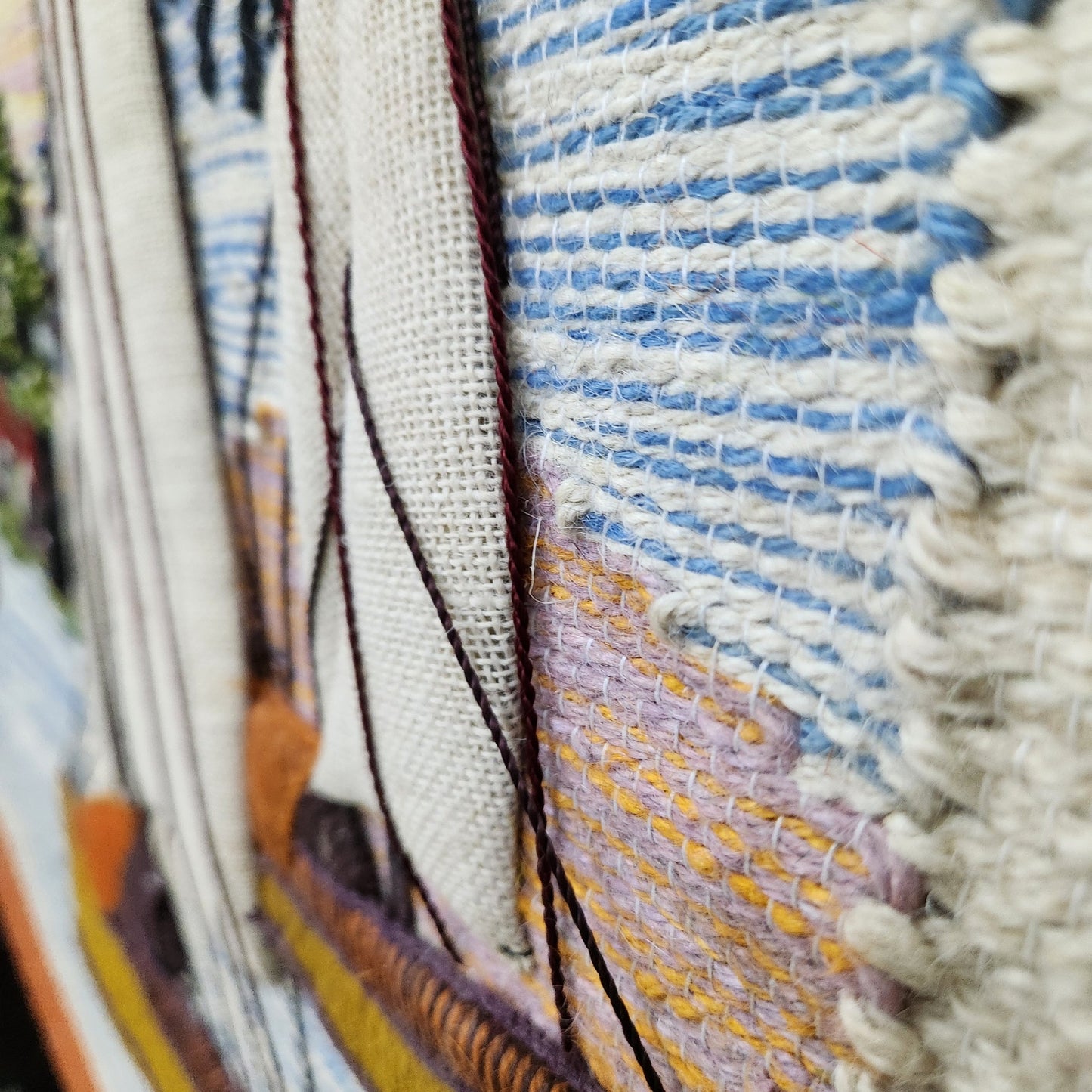 Jute & Wool Wall Hanging HandMade Indian Tapestry 3D Scenery Tree Boats & Nature