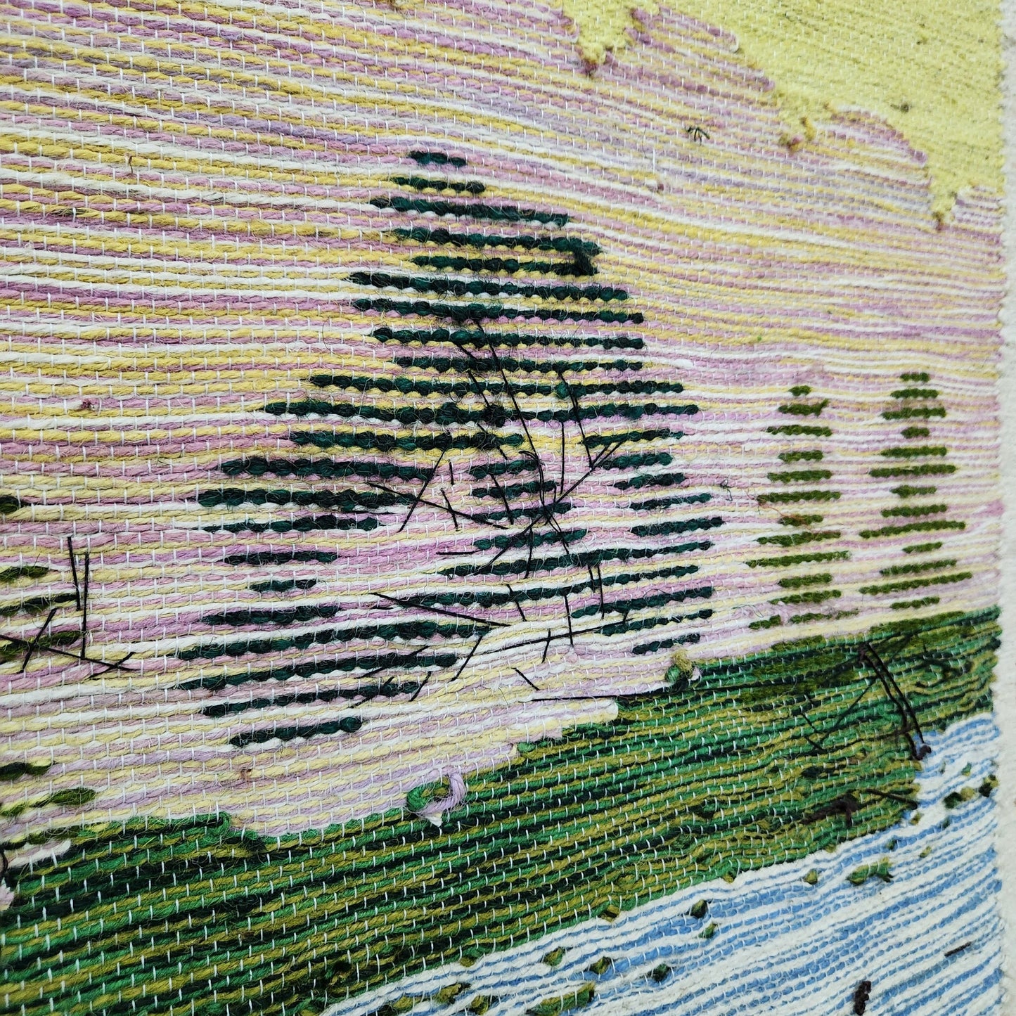 Jute & Wool Wall Hanging HandMade Indian Tapestry 3D Scenery Tree Boats & Nature
