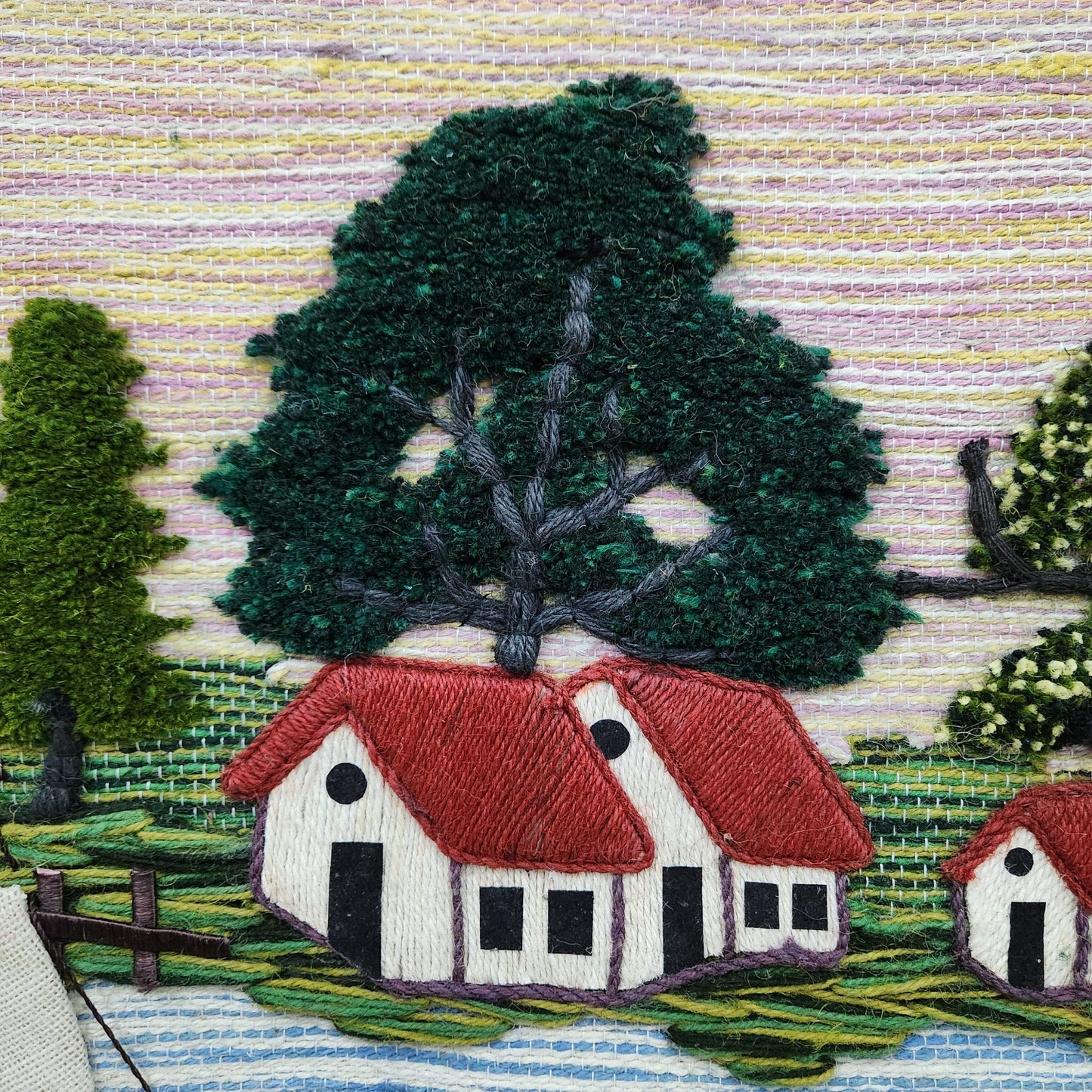 Jute & Wool Wall Hanging HandMade Indian Tapestry 3D Scenery Tree Boats & Nature